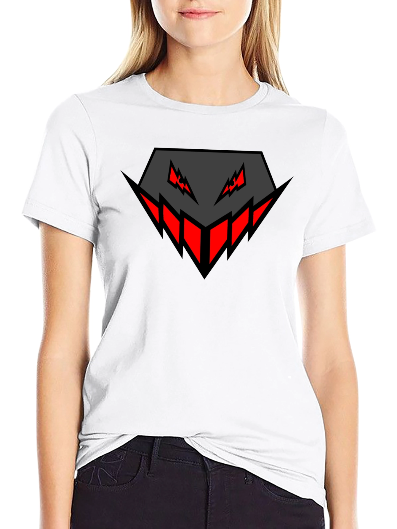 Mens Black Graphic Tee - Geometric Monster Design