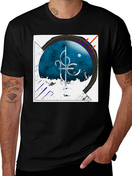 Abstract Graphic Tee - Black Cotton Casual Shirt
