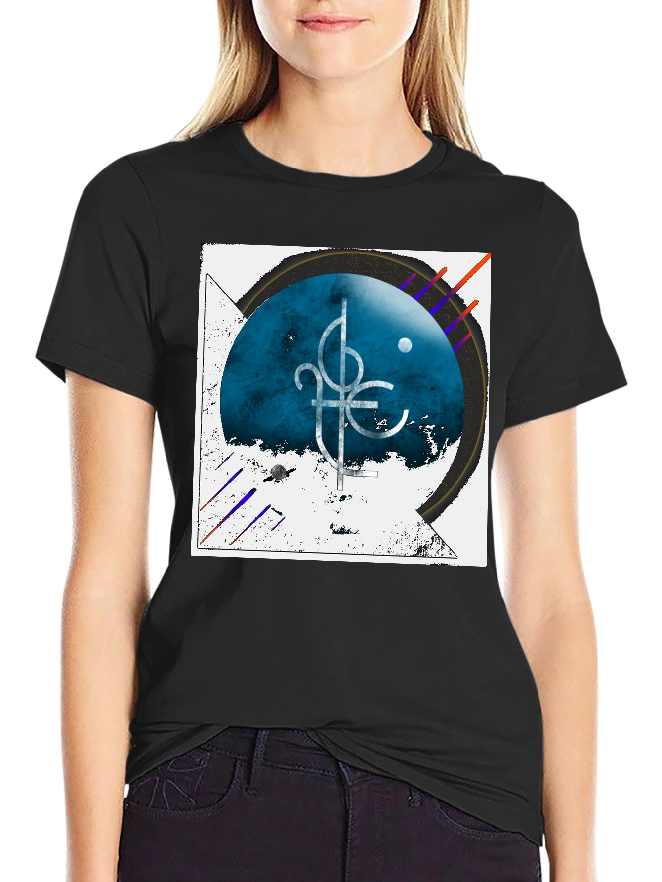 Abstract Graphic Tee - Black Cotton Casual Shirt