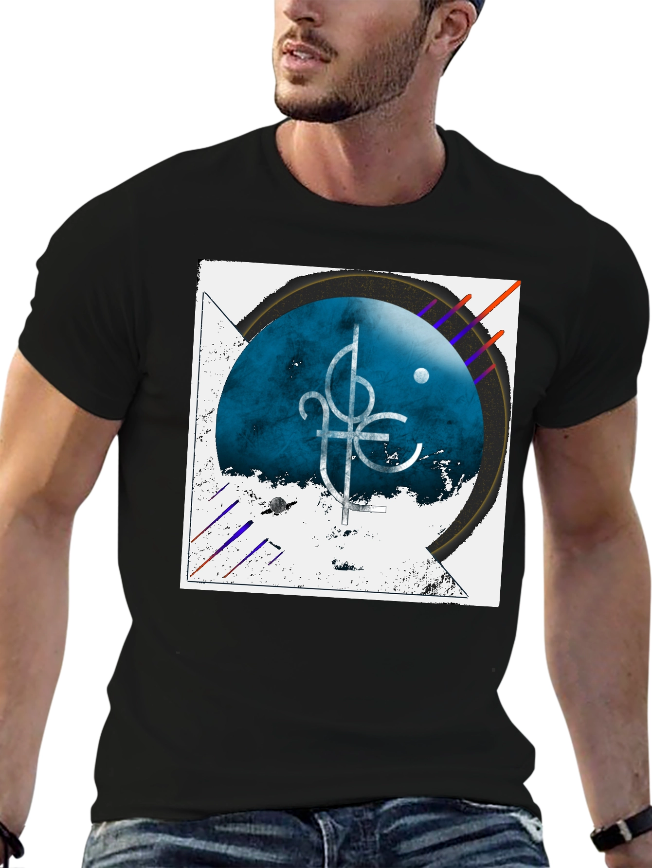 Abstract Graphic Tee - Black Cotton Casual Shirt