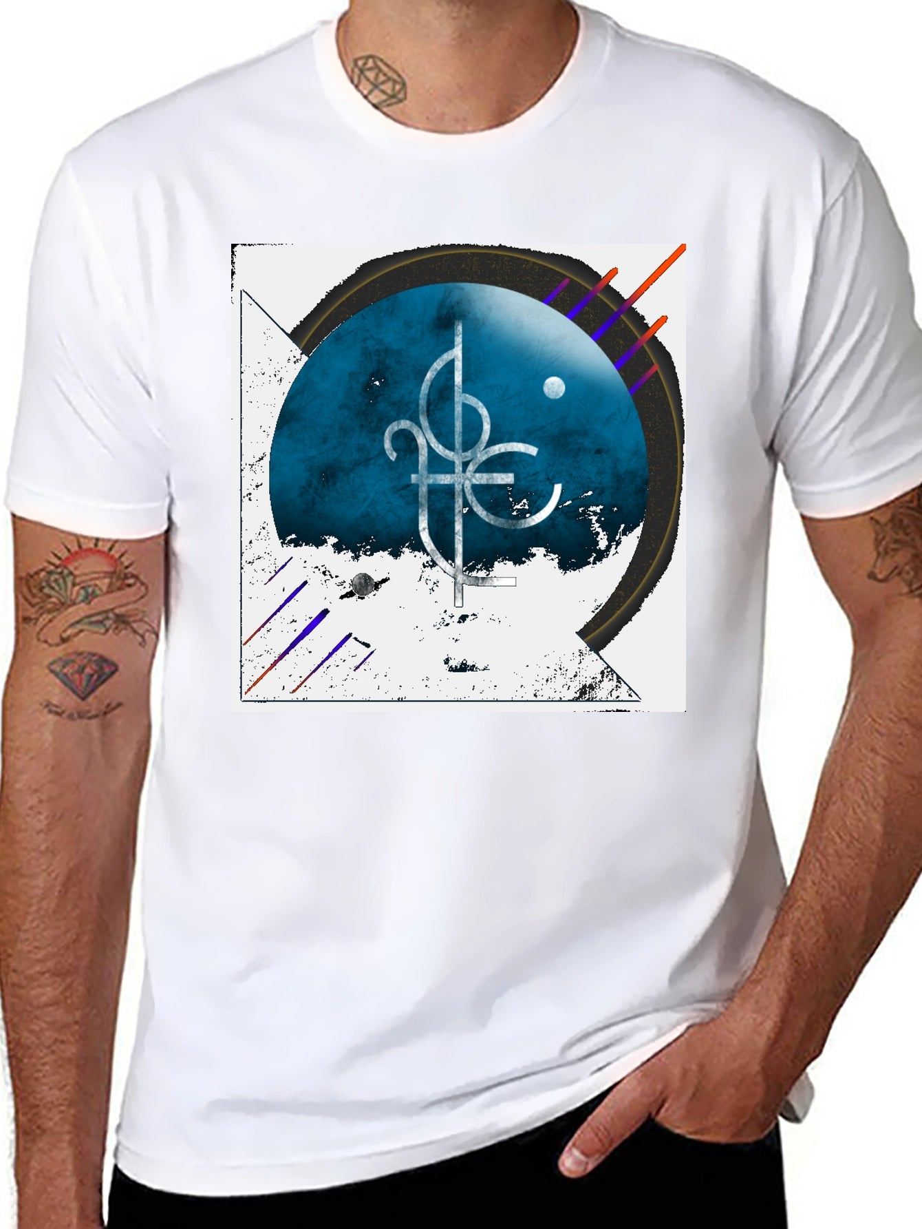 Abstract Graphic Tee - Black Cotton Casual Shirt