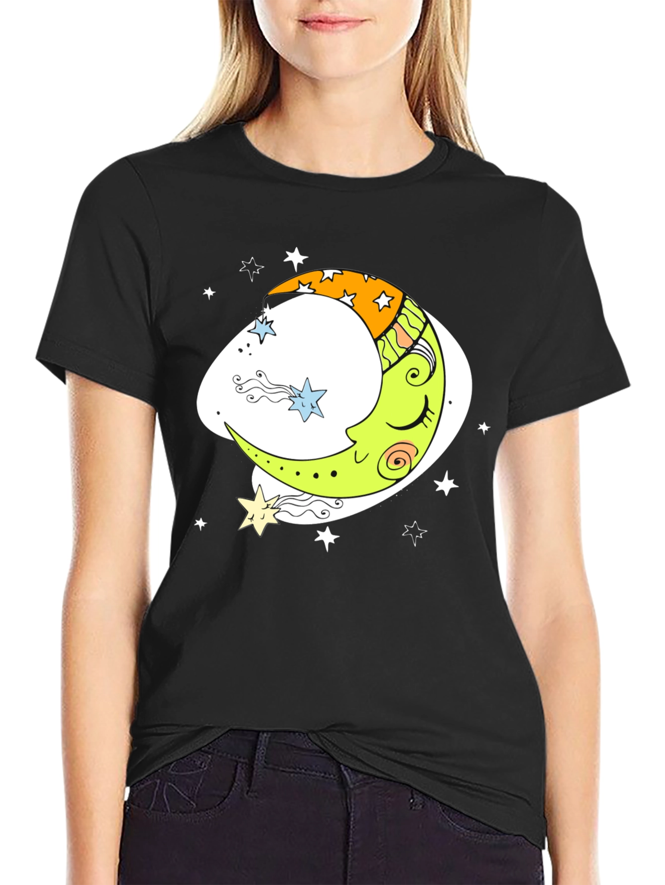 Dreamy Moon Graphic Tee - Black Comfort