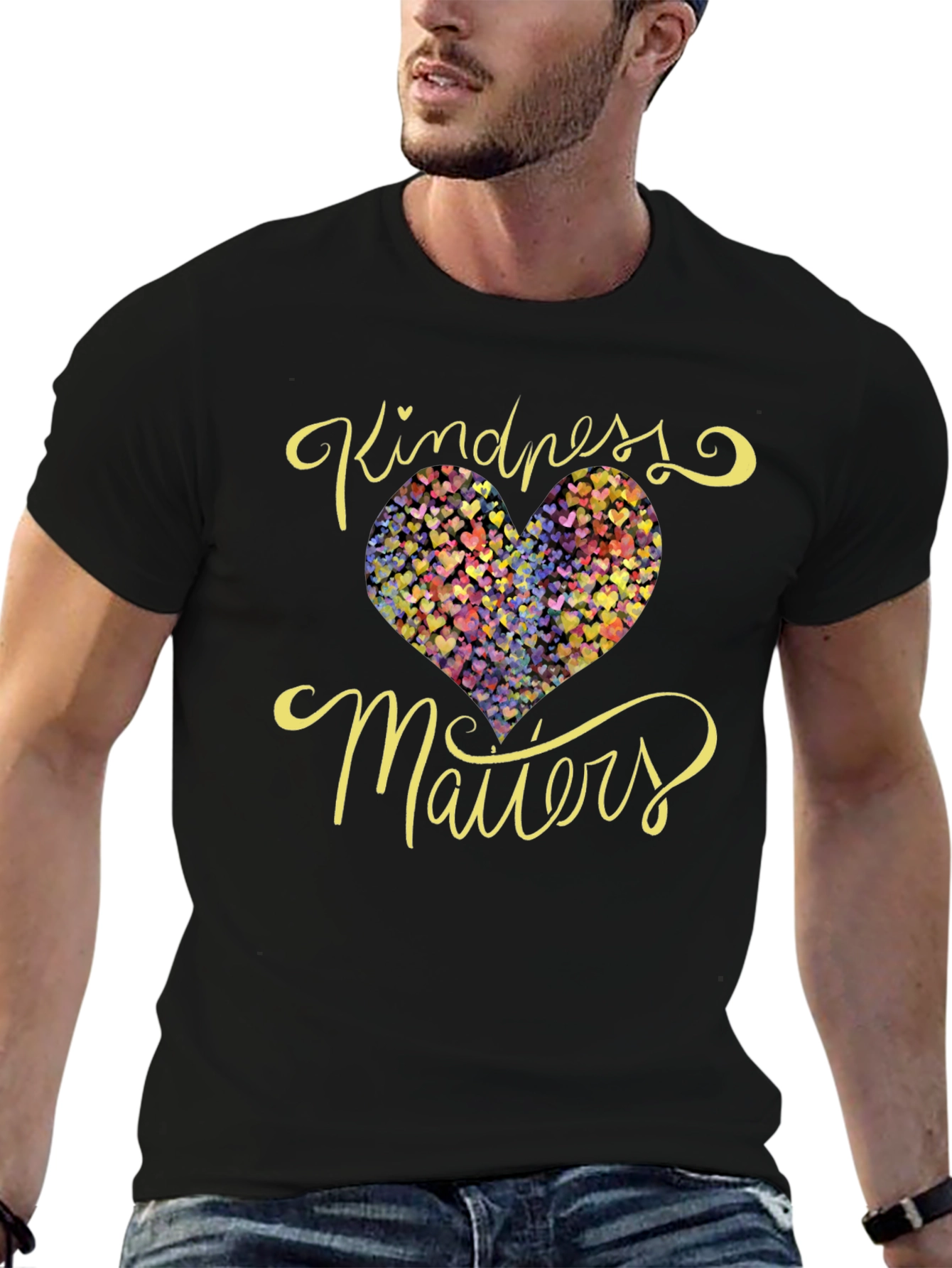 Kindness Matters Heart Graphic Black T-Shirt