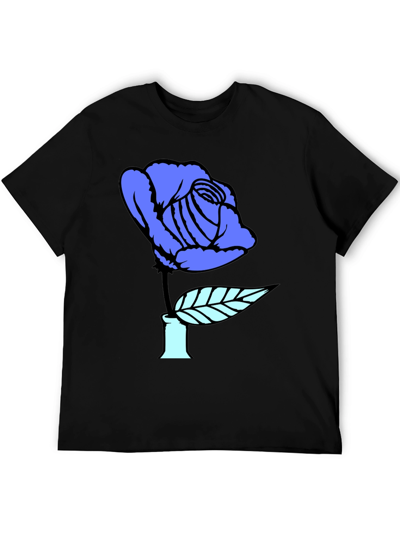 Blue Rose Graphic Print Black T-Shirt