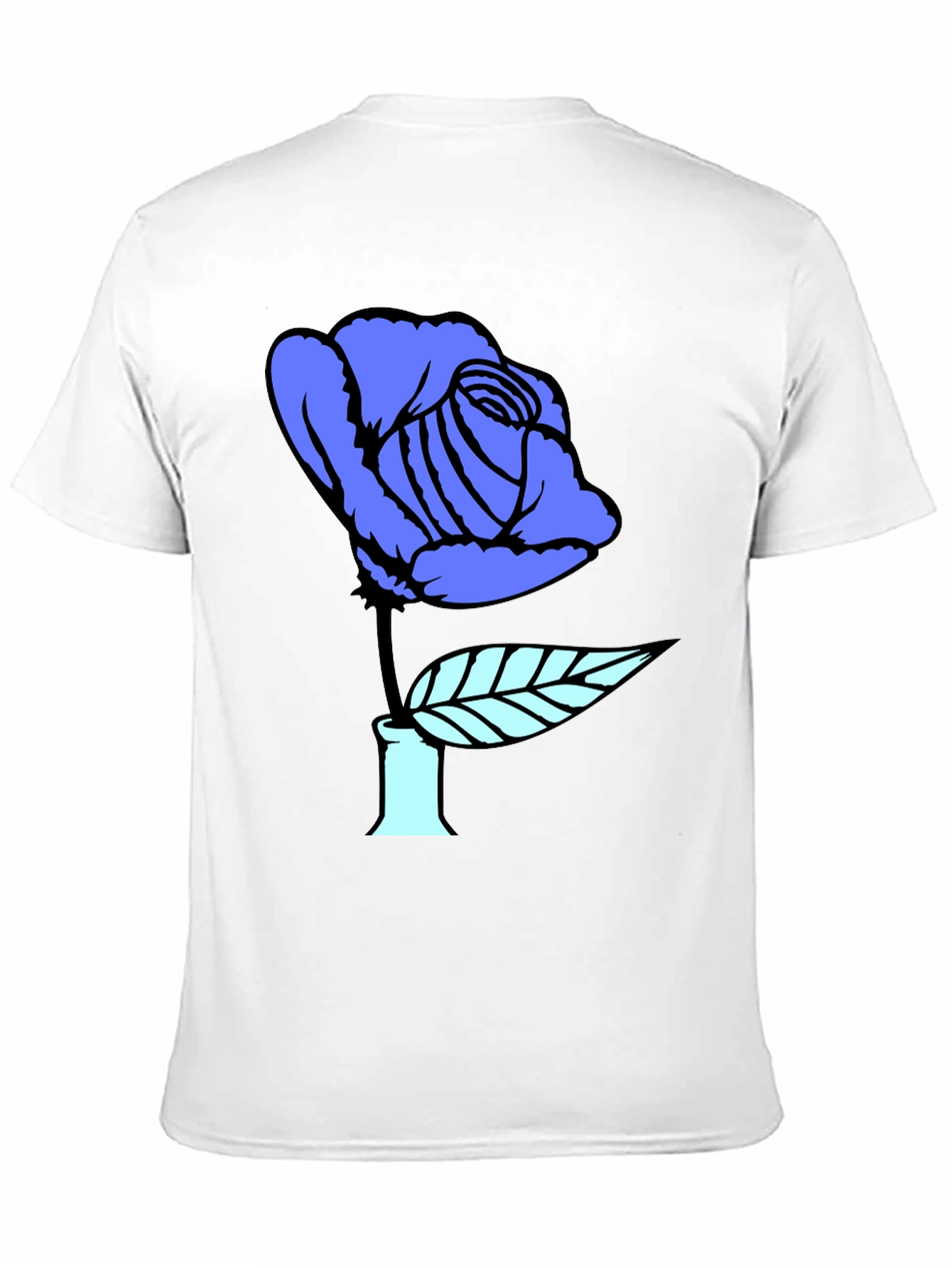 Blue Rose Graphic Print Black T-Shirt