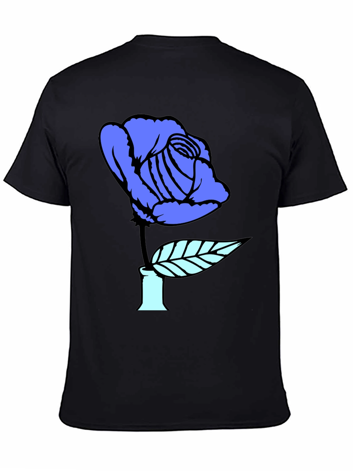 Blue Rose Graphic Print Black T-Shirt