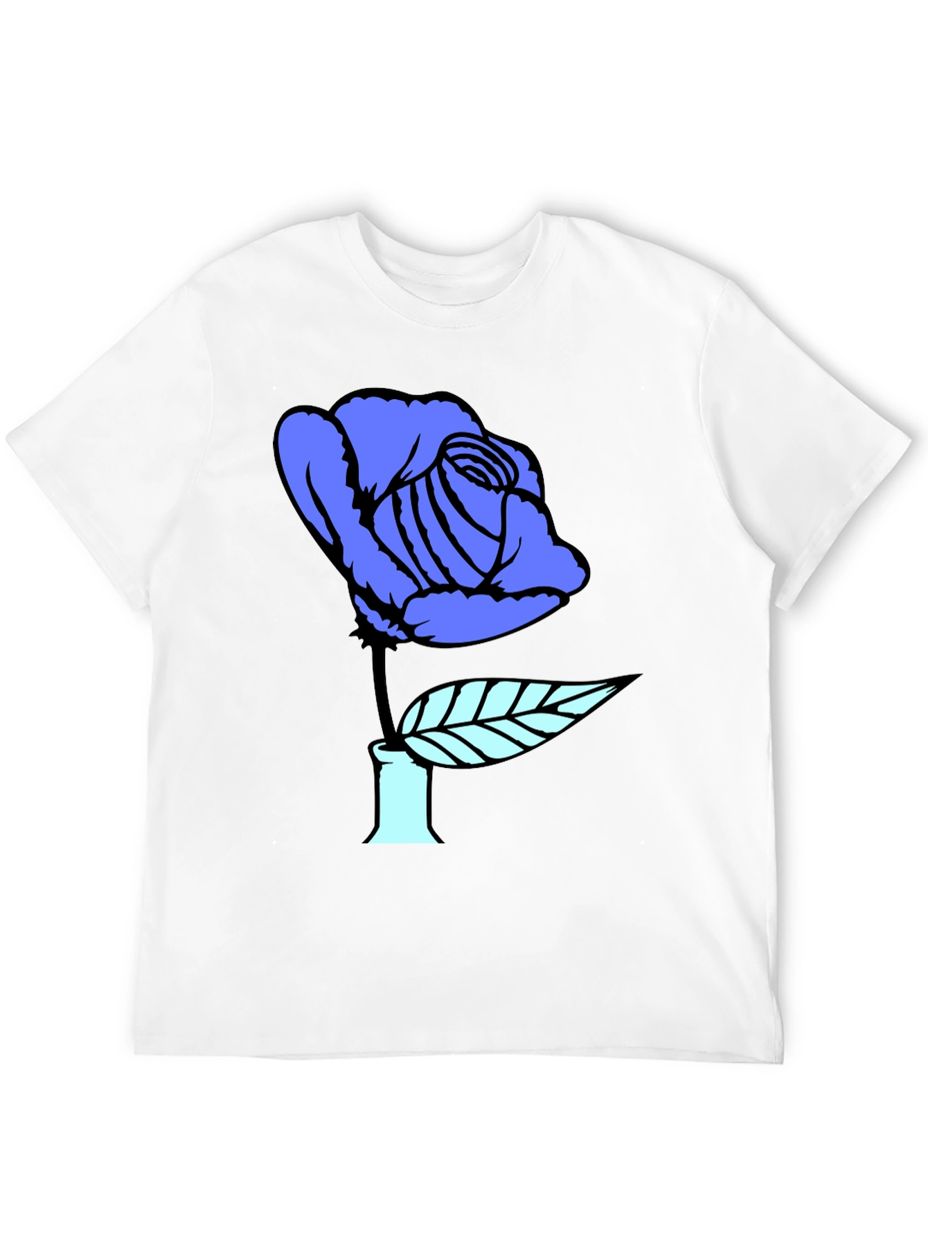 Blue Rose Graphic Print Black T-Shirt