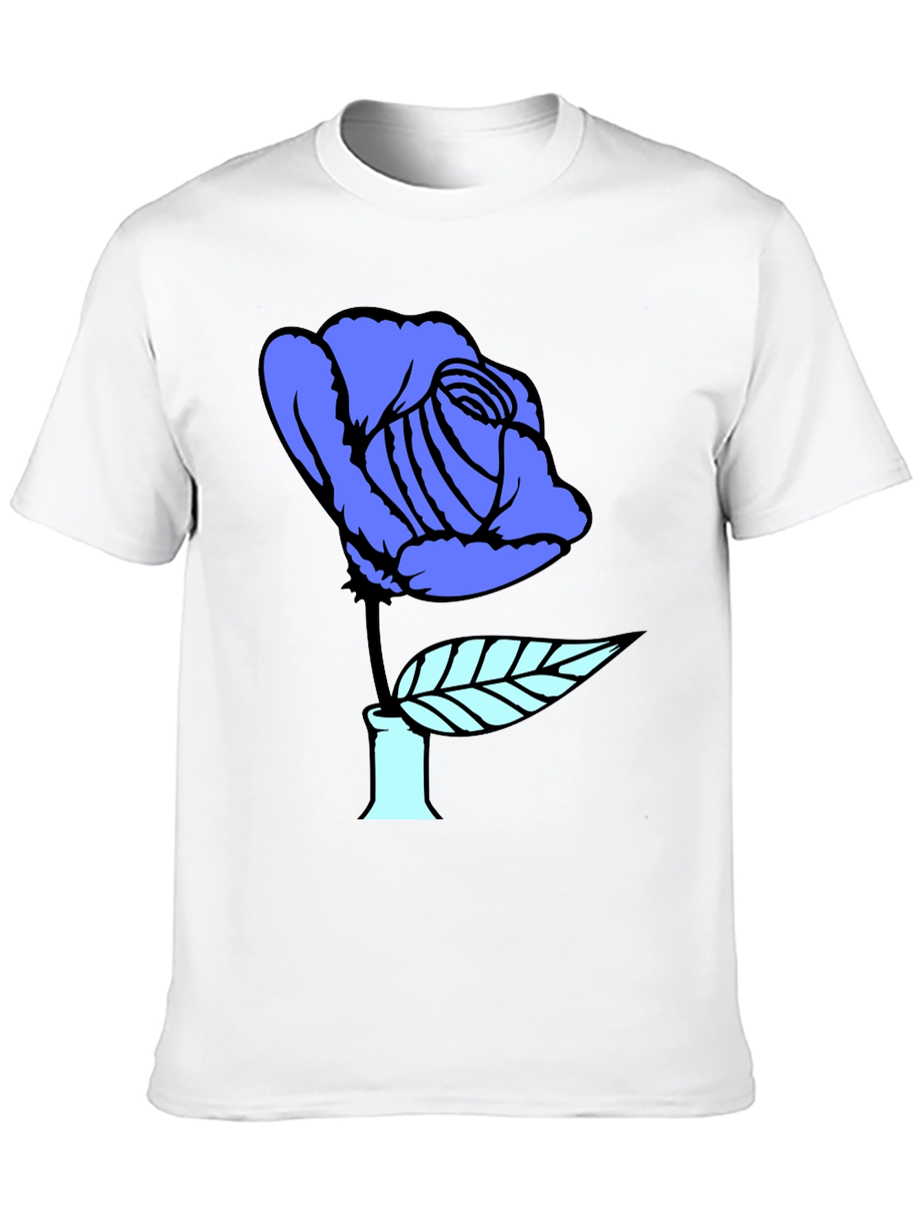 Blue Rose Graphic Print Black T-Shirt