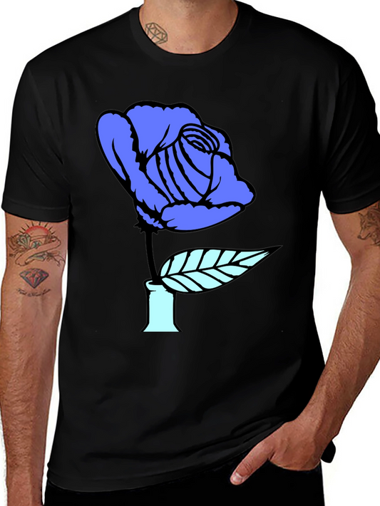 Blue Rose Graphic Print Black T-Shirt