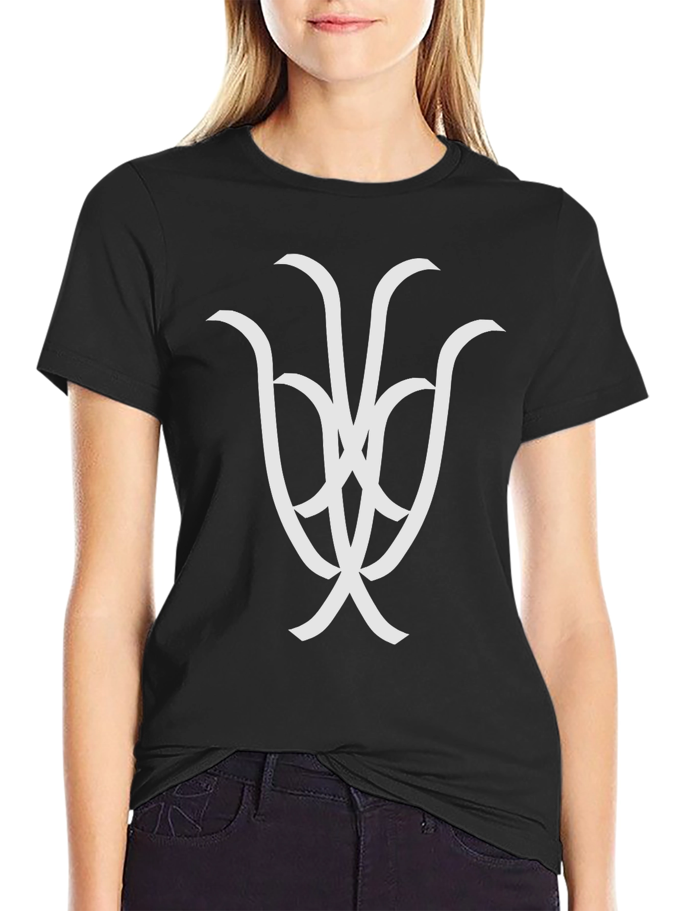 Modern Graphic Tee - Abstract White Design on Black