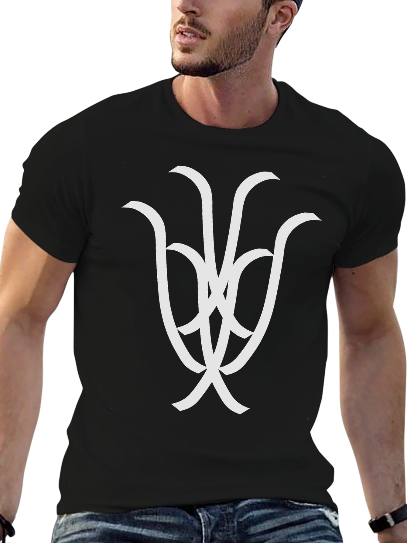 Modern Graphic Tee - Abstract White Design on Black