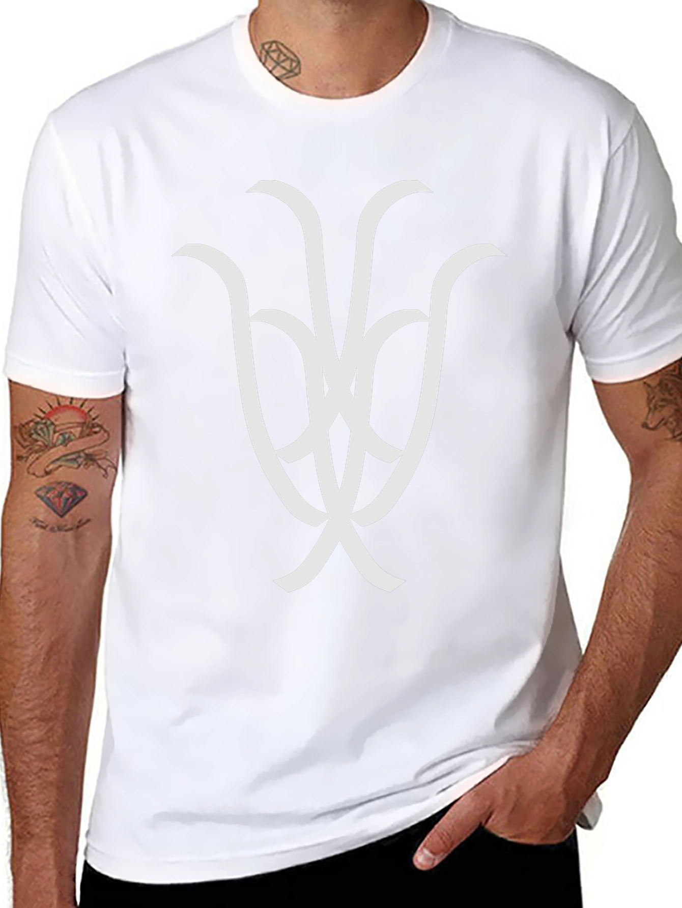 Modern Graphic Tee - Abstract White Design on Black