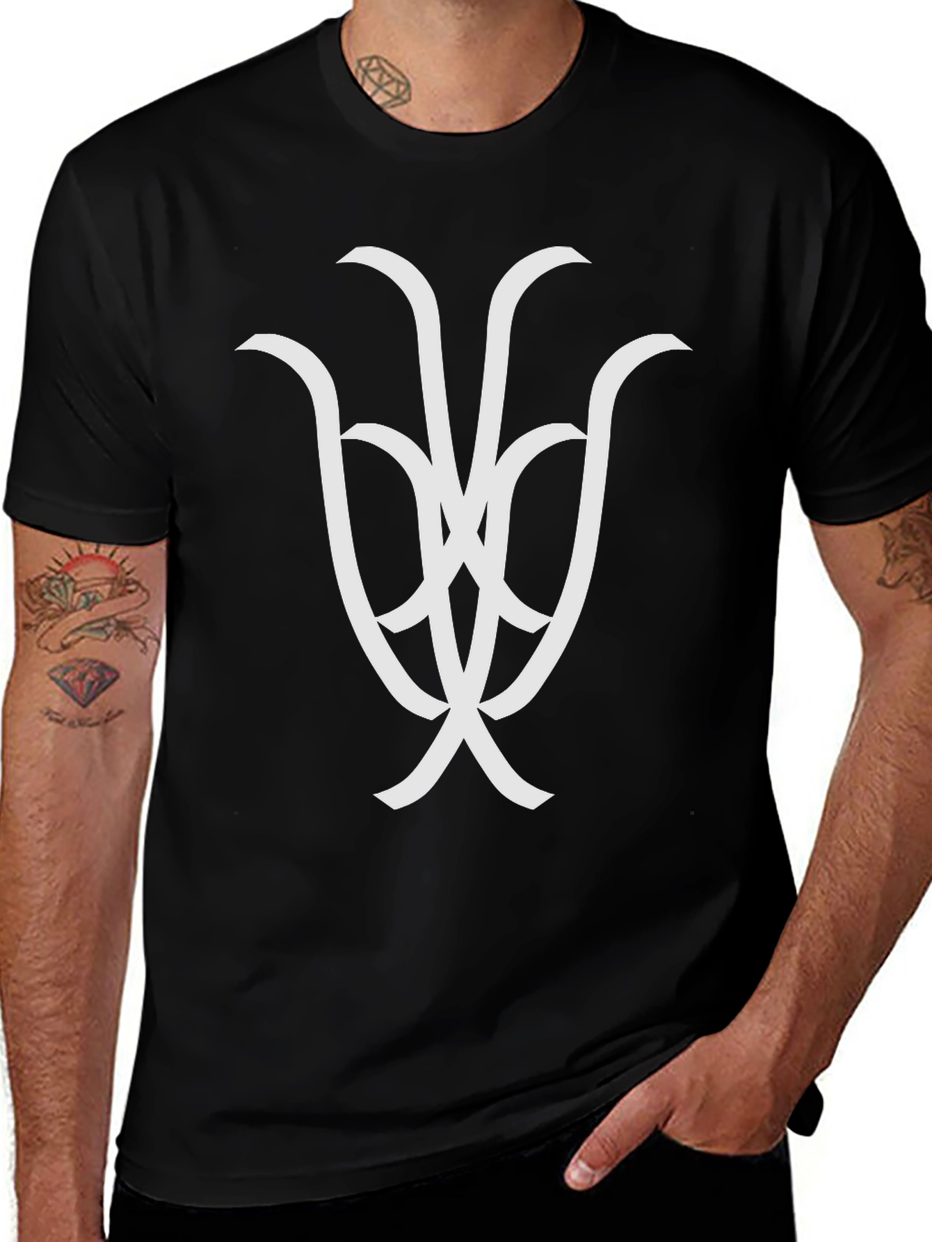 Modern Graphic Tee - Abstract White Design on Black