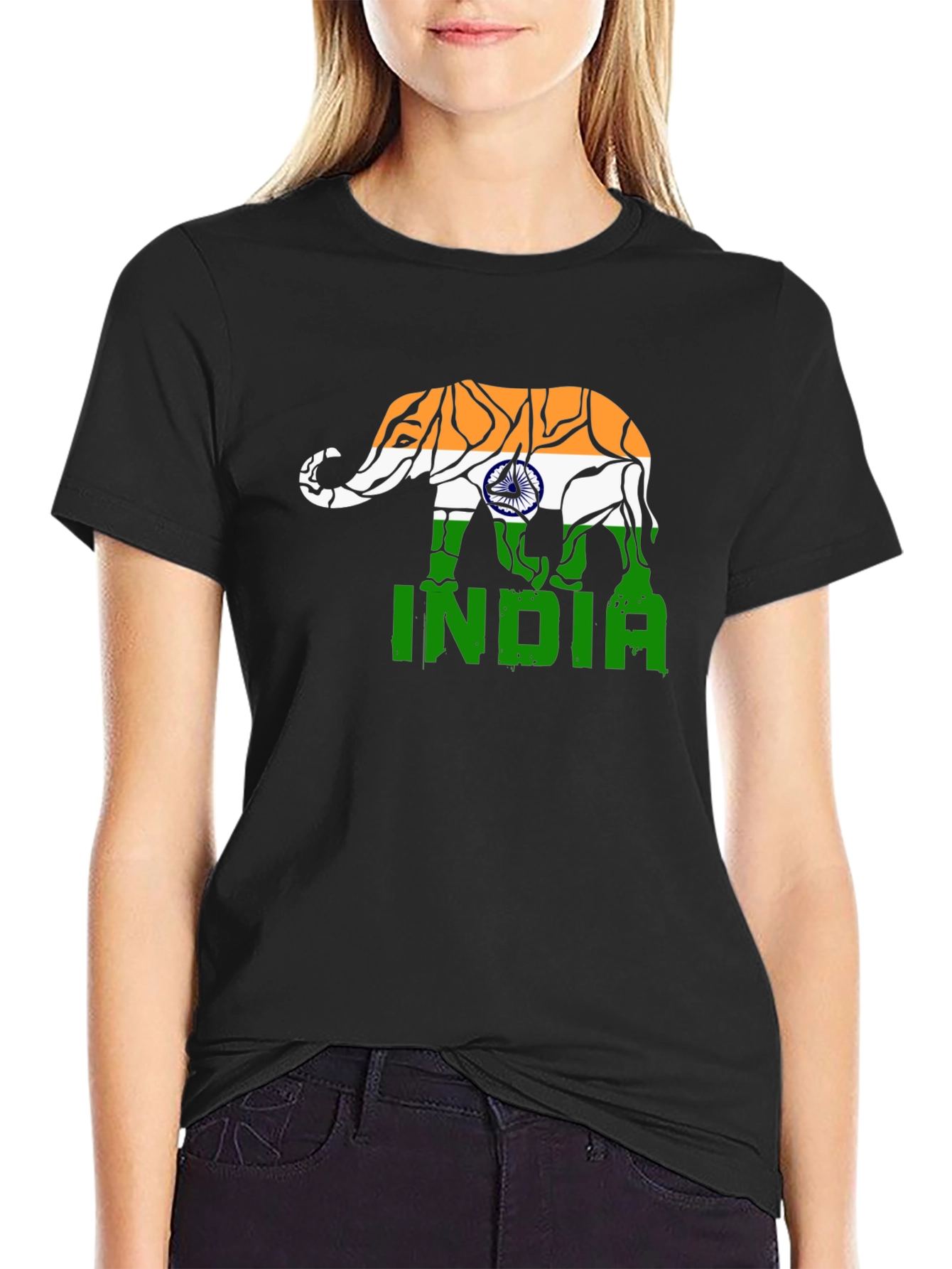 India Elephant Flag Graphic T-Shirt