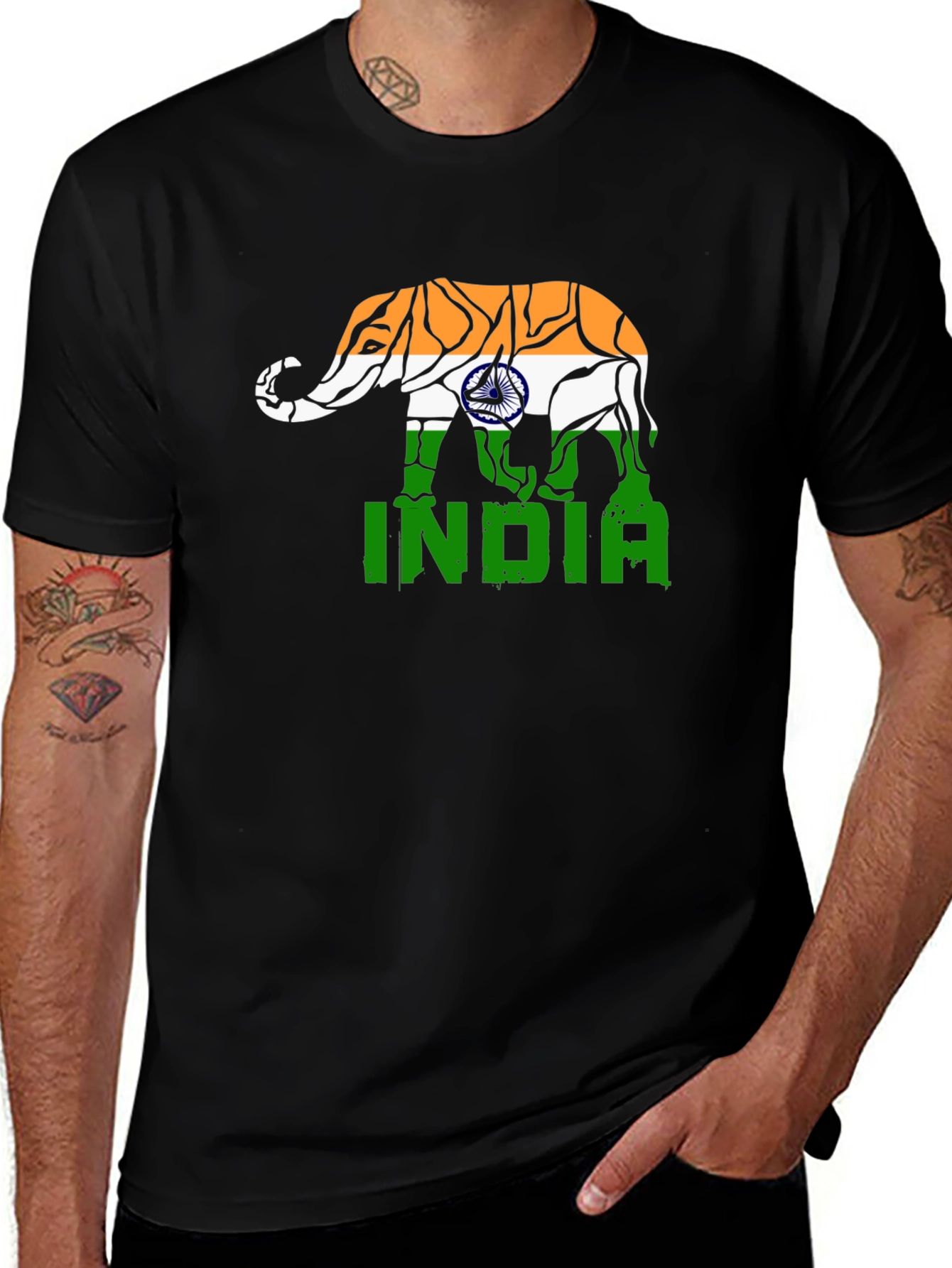 India Elephant Flag Graphic T-Shirt