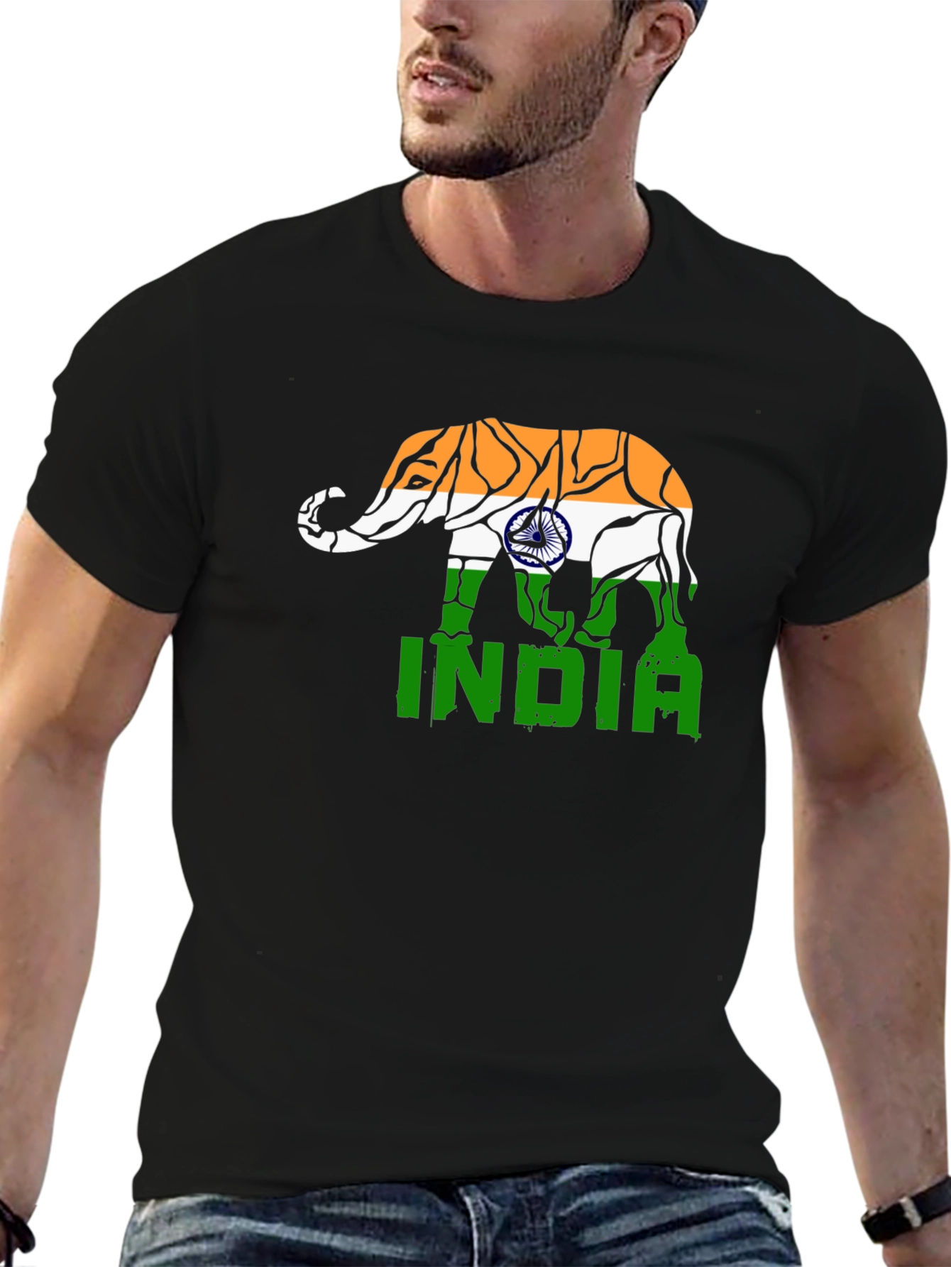 India Elephant Flag Graphic T-Shirt
