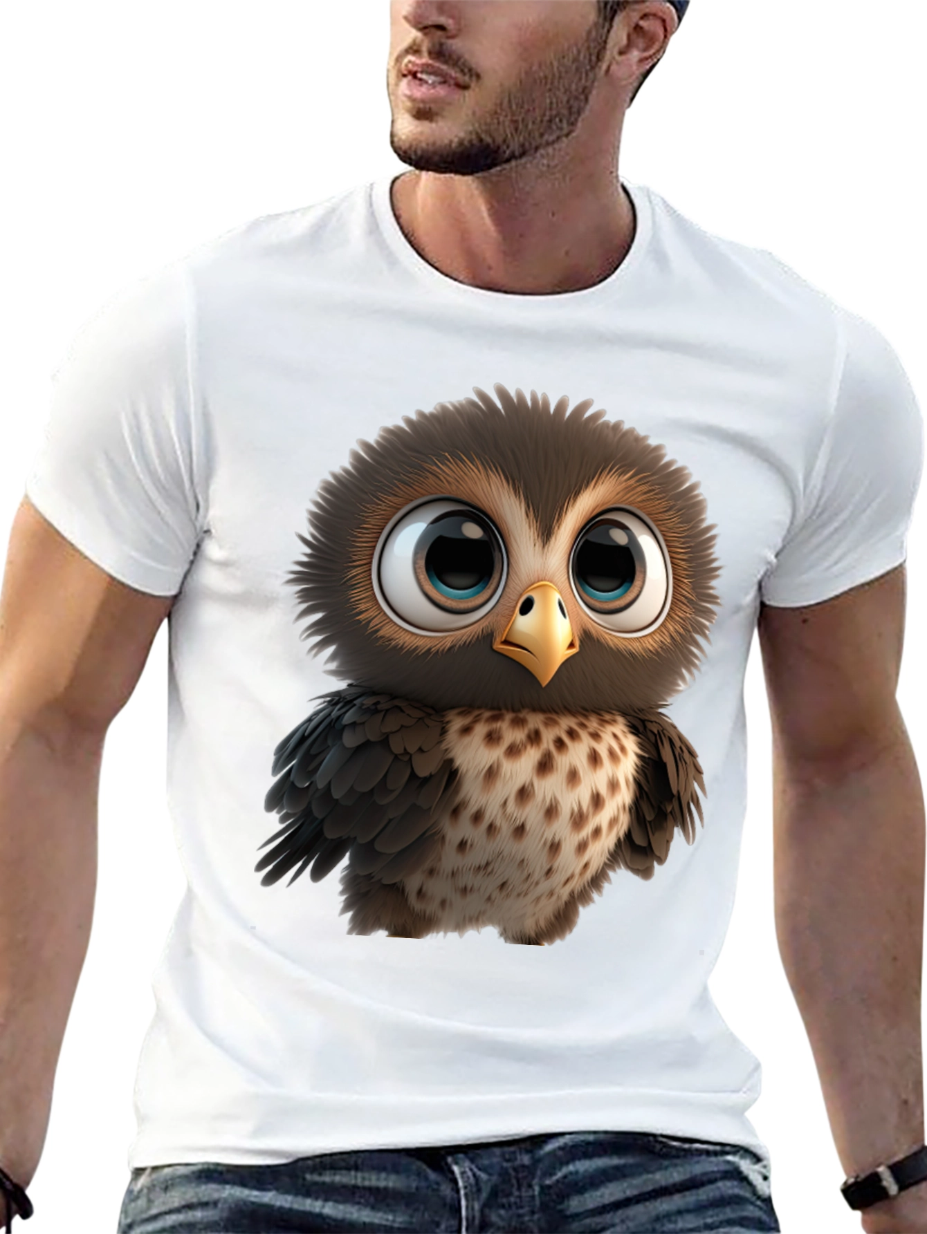 Cute Owl Graphic Print Black T-Shirt
