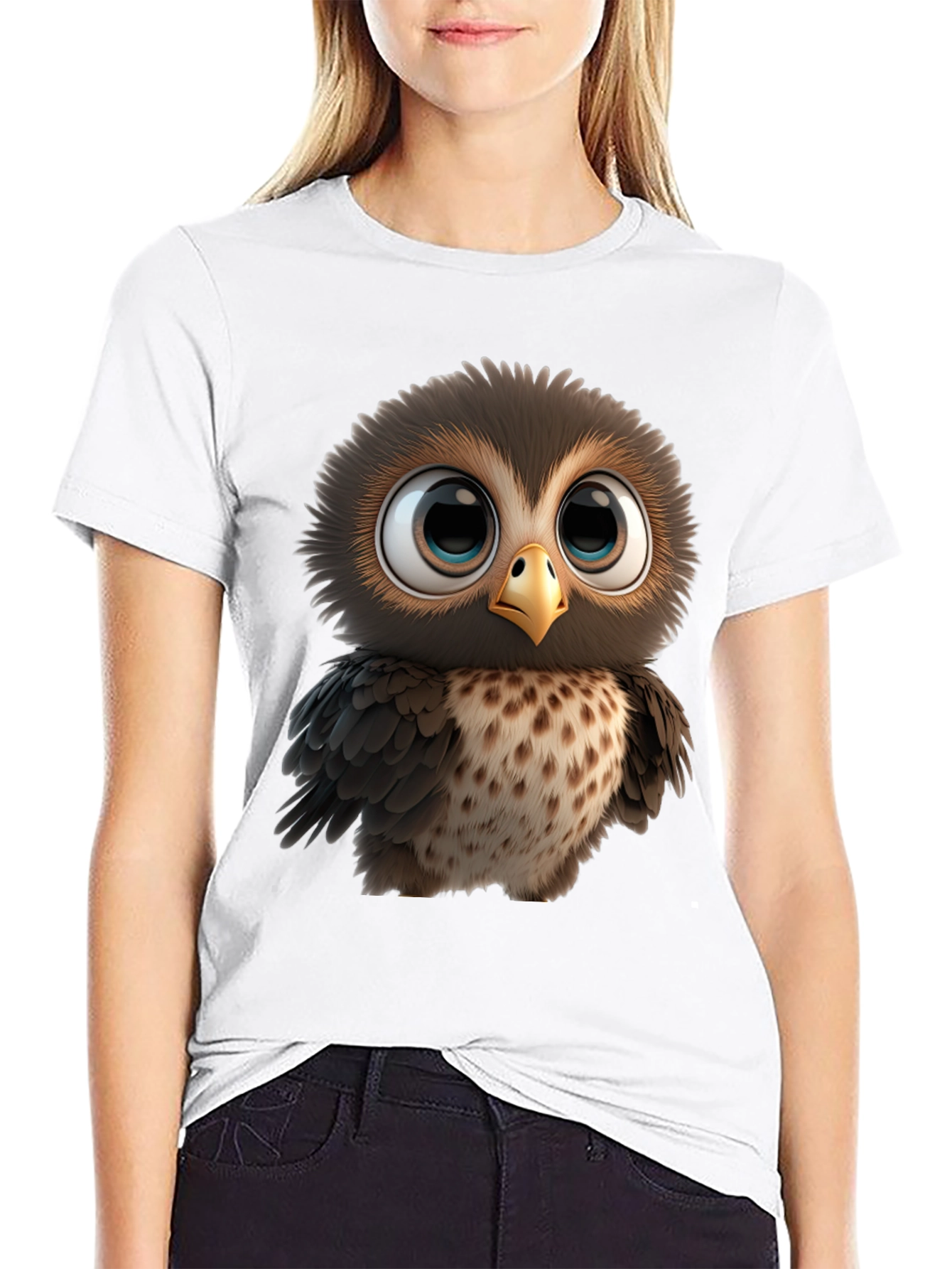 Cute Owl Graphic Print Black T-Shirt