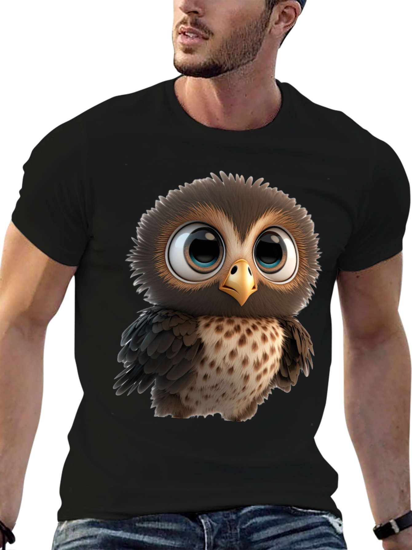 Cute Owl Graphic Print Black T-Shirt