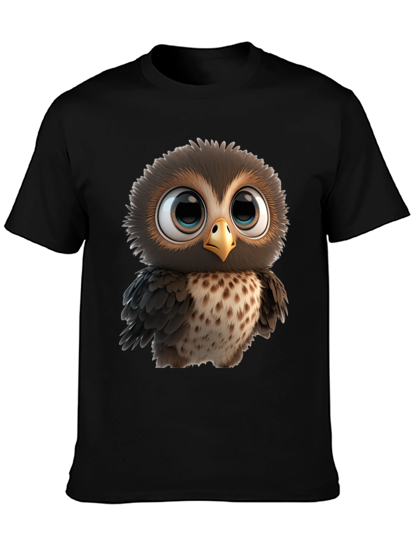 Cute Owl Graphic Print Black T-Shirt
