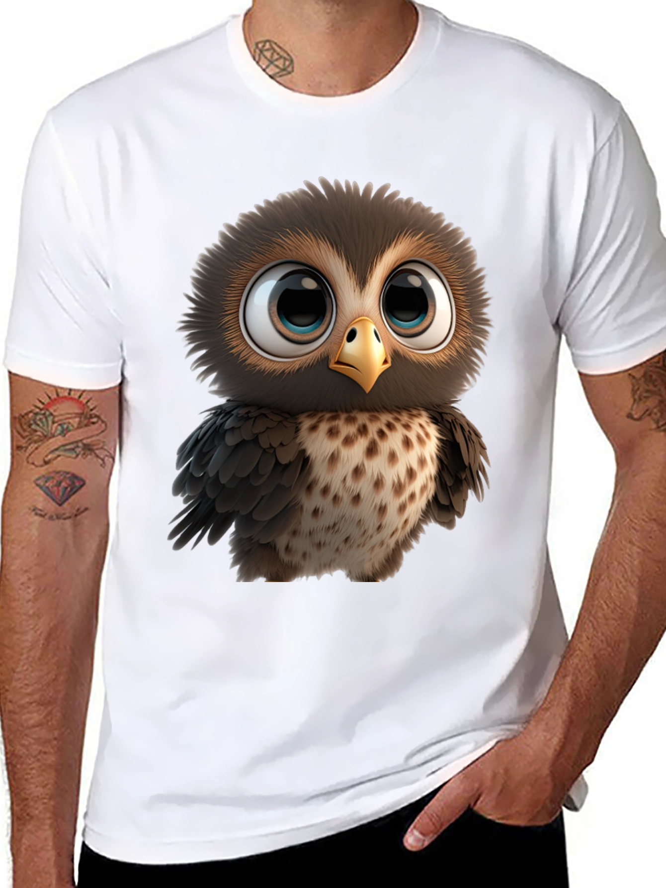 Cute Owl Graphic Print Black T-Shirt