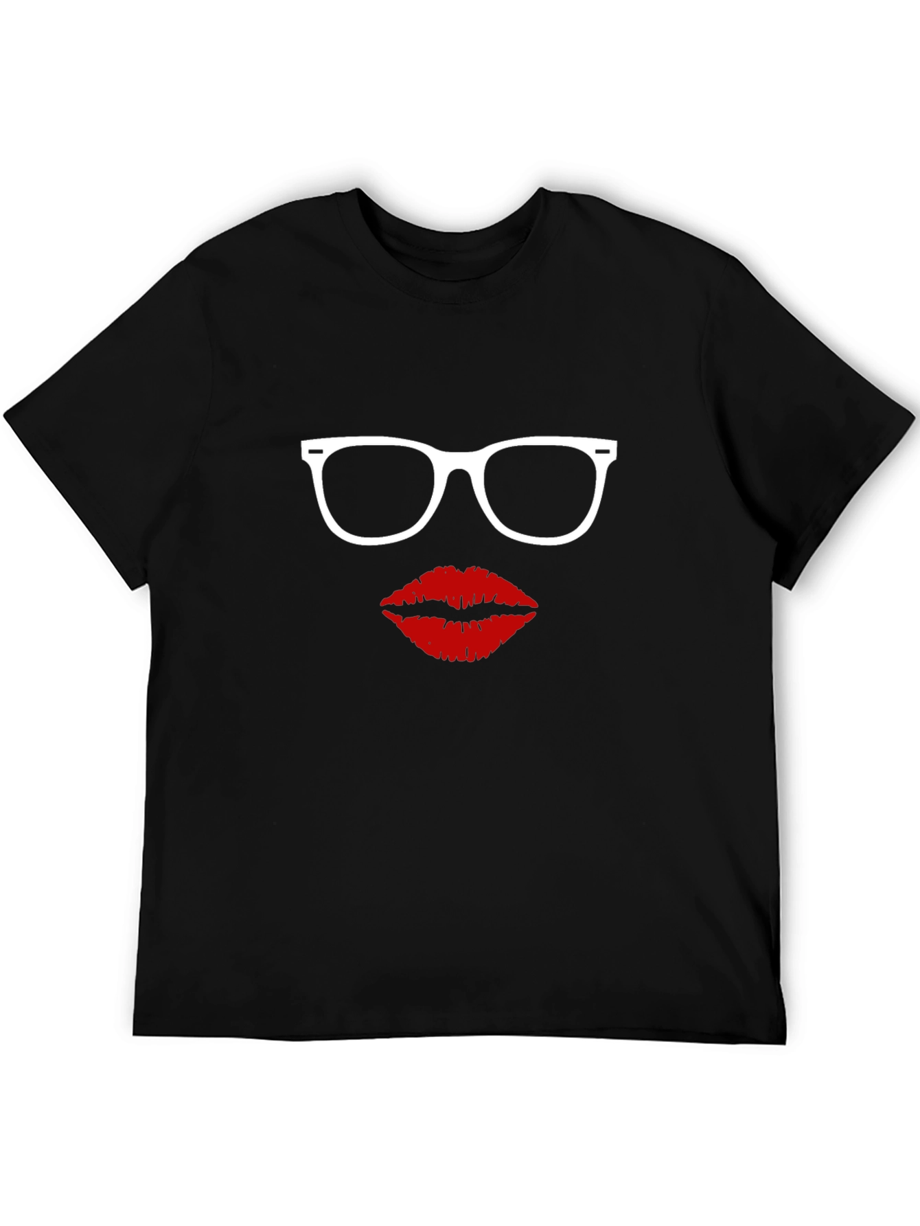 Glasses & Lips Graphic Tee - Black Cotton Shirt