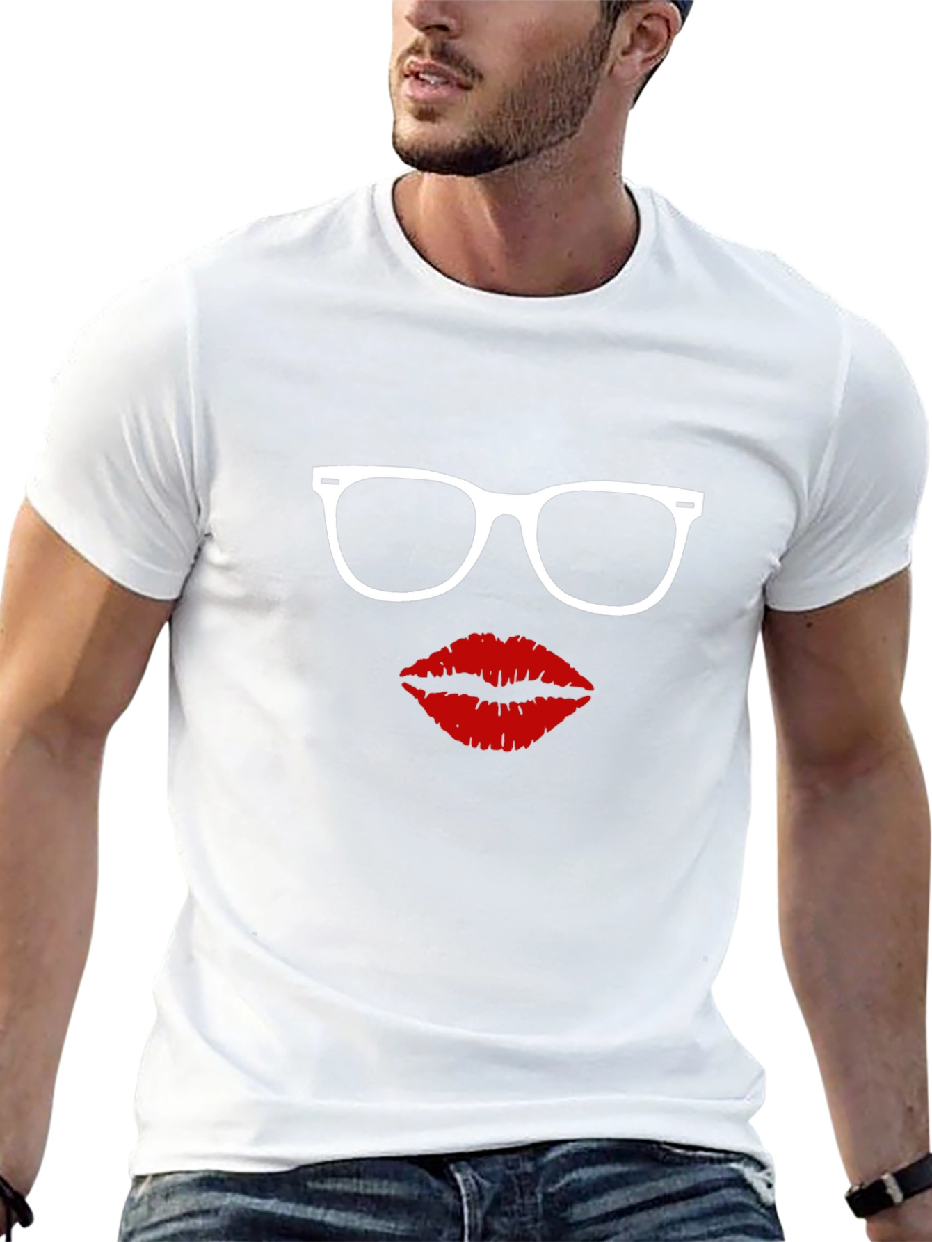 Glasses & Lips Graphic Tee - Black Cotton Shirt