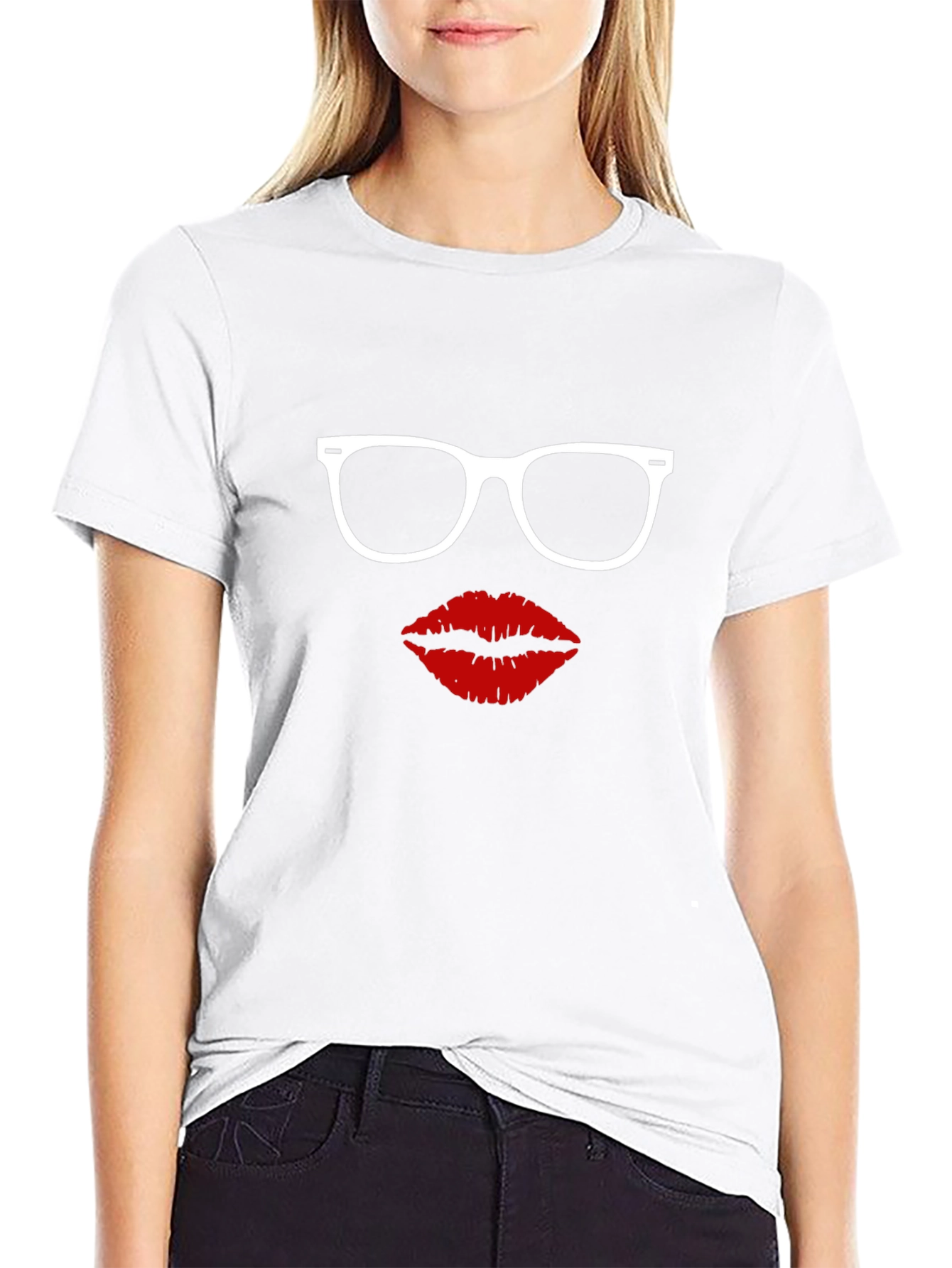 Glasses & Lips Graphic Tee - Black Cotton Shirt