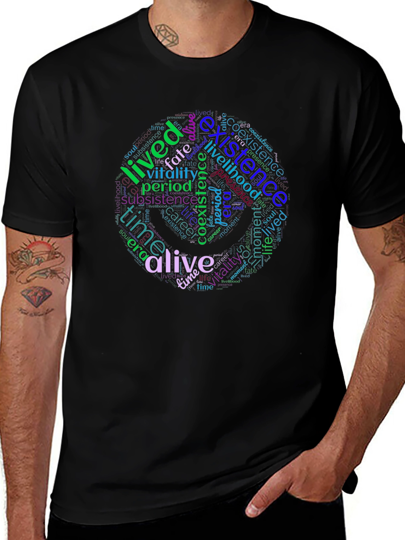 Word Cloud T-Shirt: Existence Life and Vitality Design