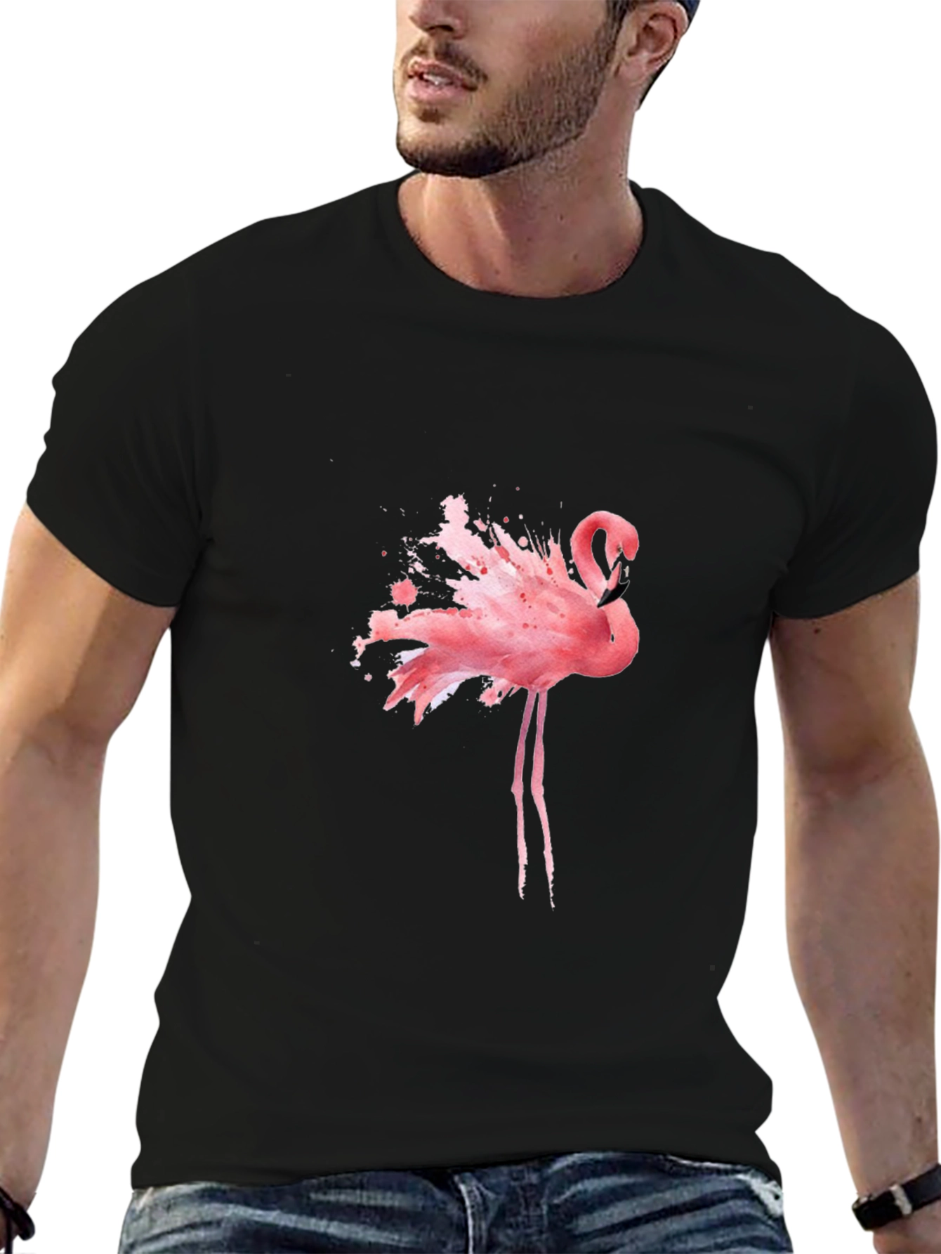 Flamingo Splash Graphic Tee - Black