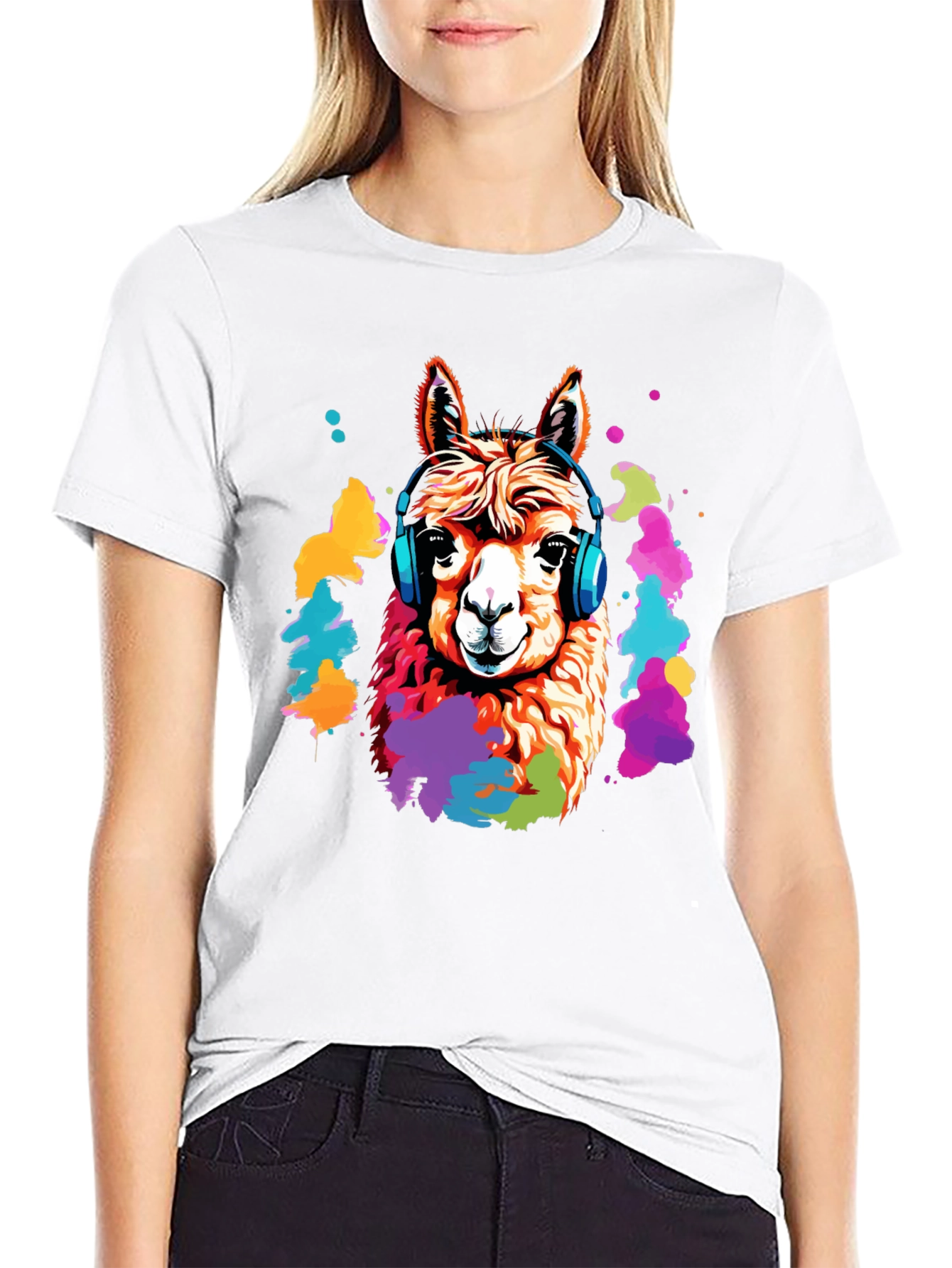 Llama Headphones Graphic T-Shirt - Cool Animal Tee