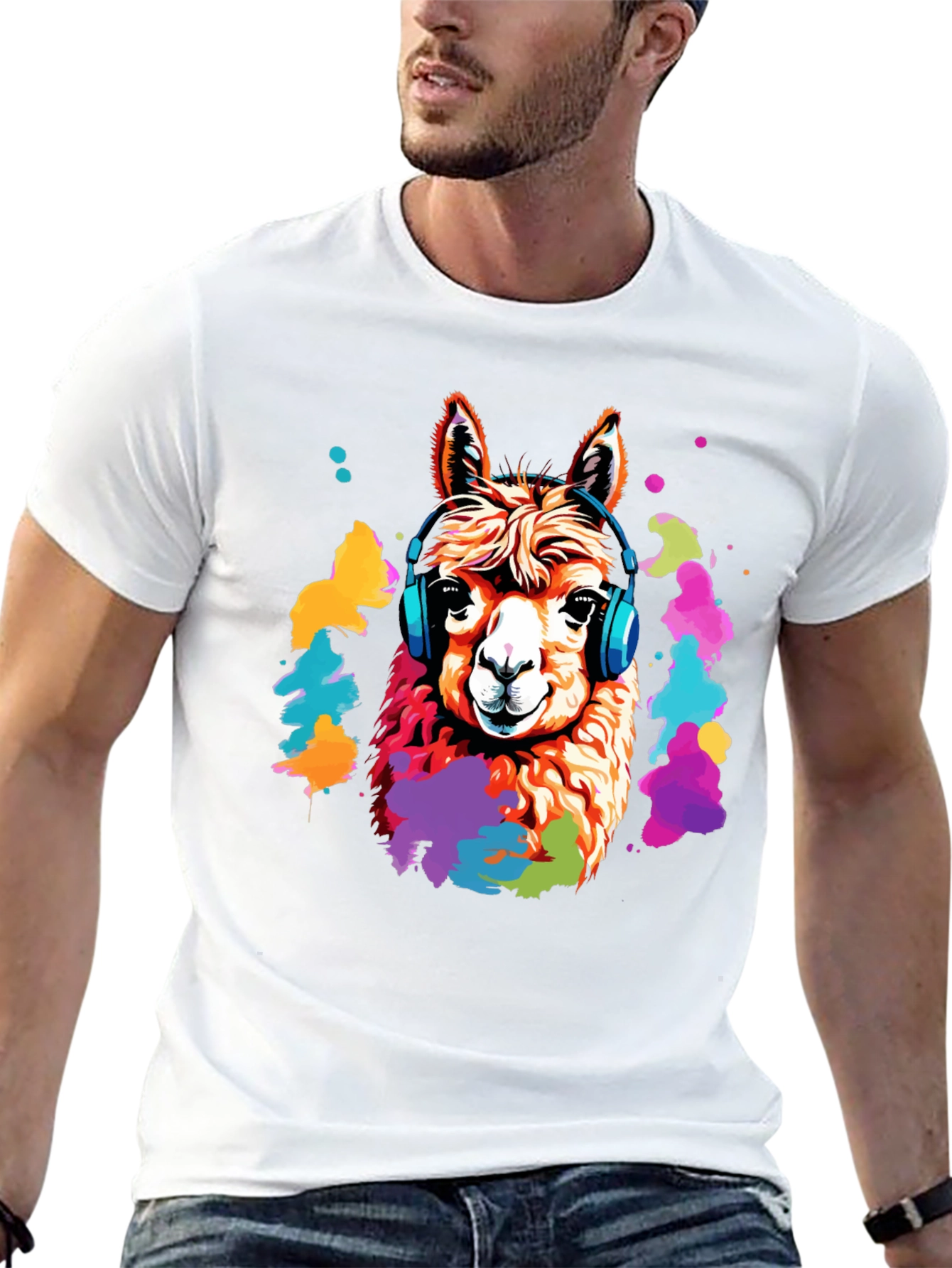Llama Headphones Graphic T-Shirt - Cool Animal Tee