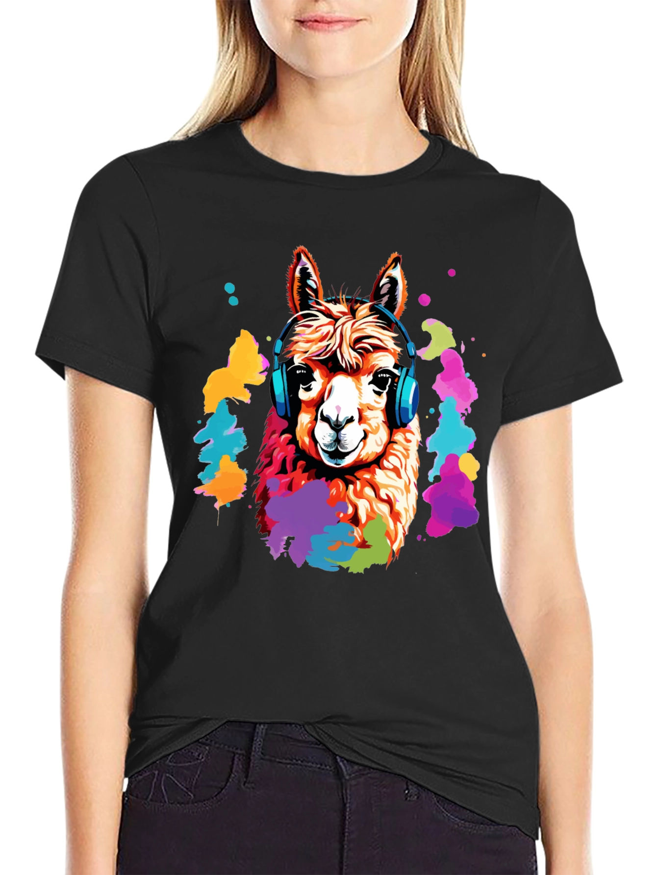 Llama Headphones Graphic T-Shirt - Cool Animal Tee