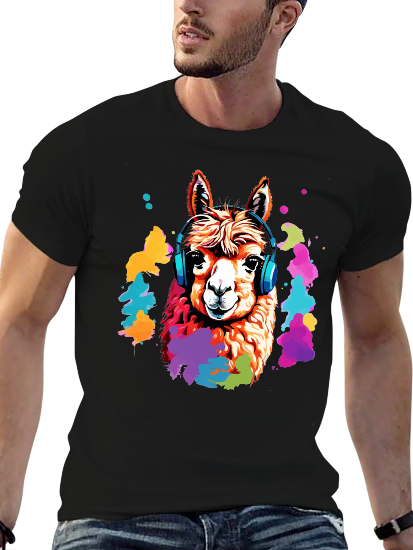 Llama Headphones Graphic T-Shirt - Cool Animal Tee
