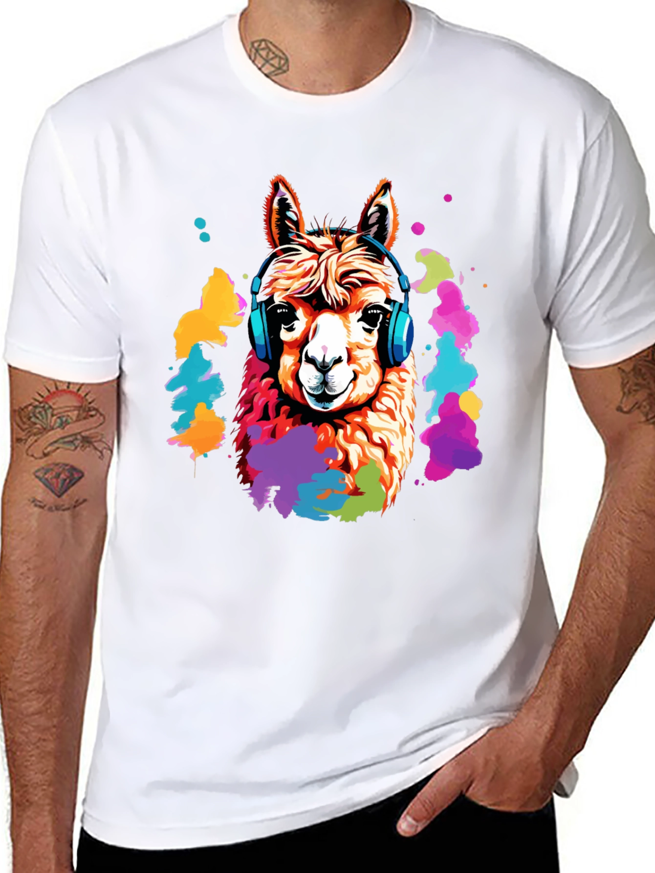 Llama Headphones Graphic T-Shirt - Cool Animal Tee
