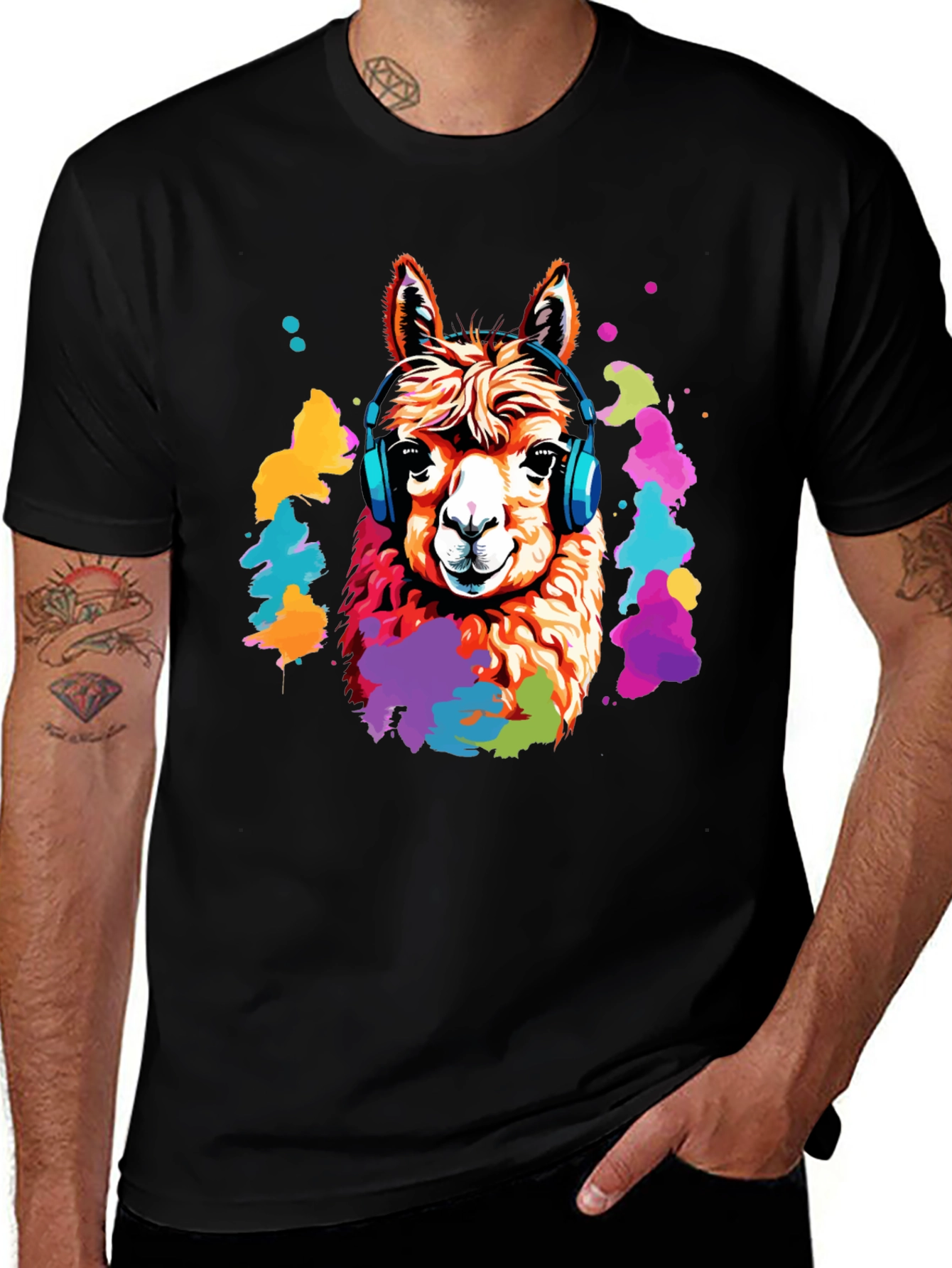 Llama Headphones Graphic T-Shirt - Cool Animal Tee