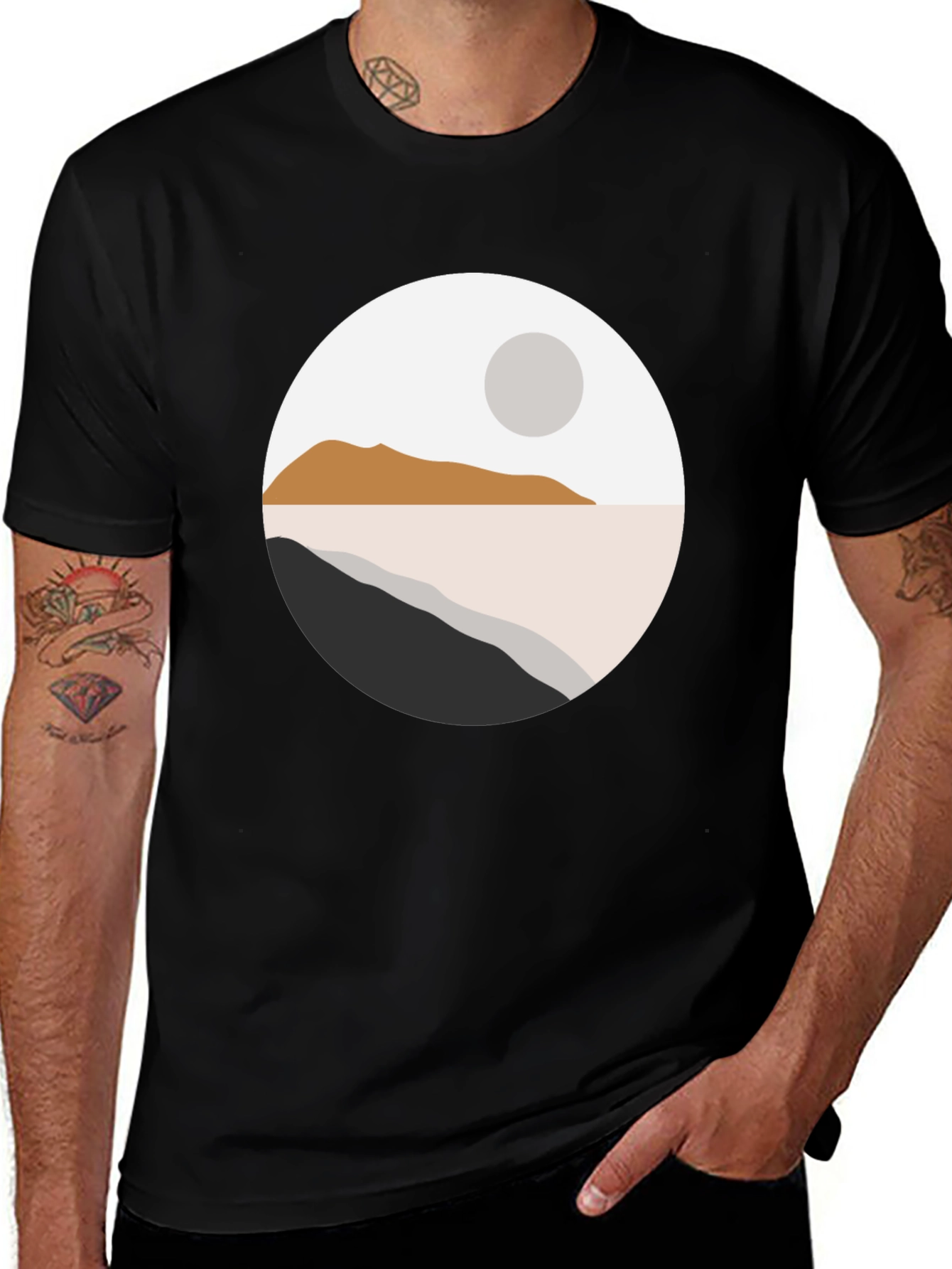 Minimalist Landscape Graphic T-Shirt - Black