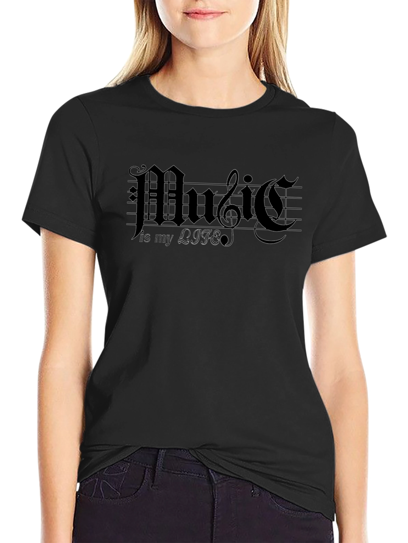 Music is My Life Black Graphic Tee