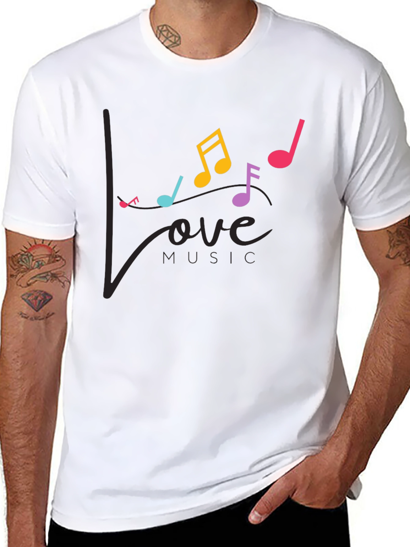 Love Music Notes Graphic Tee - Black