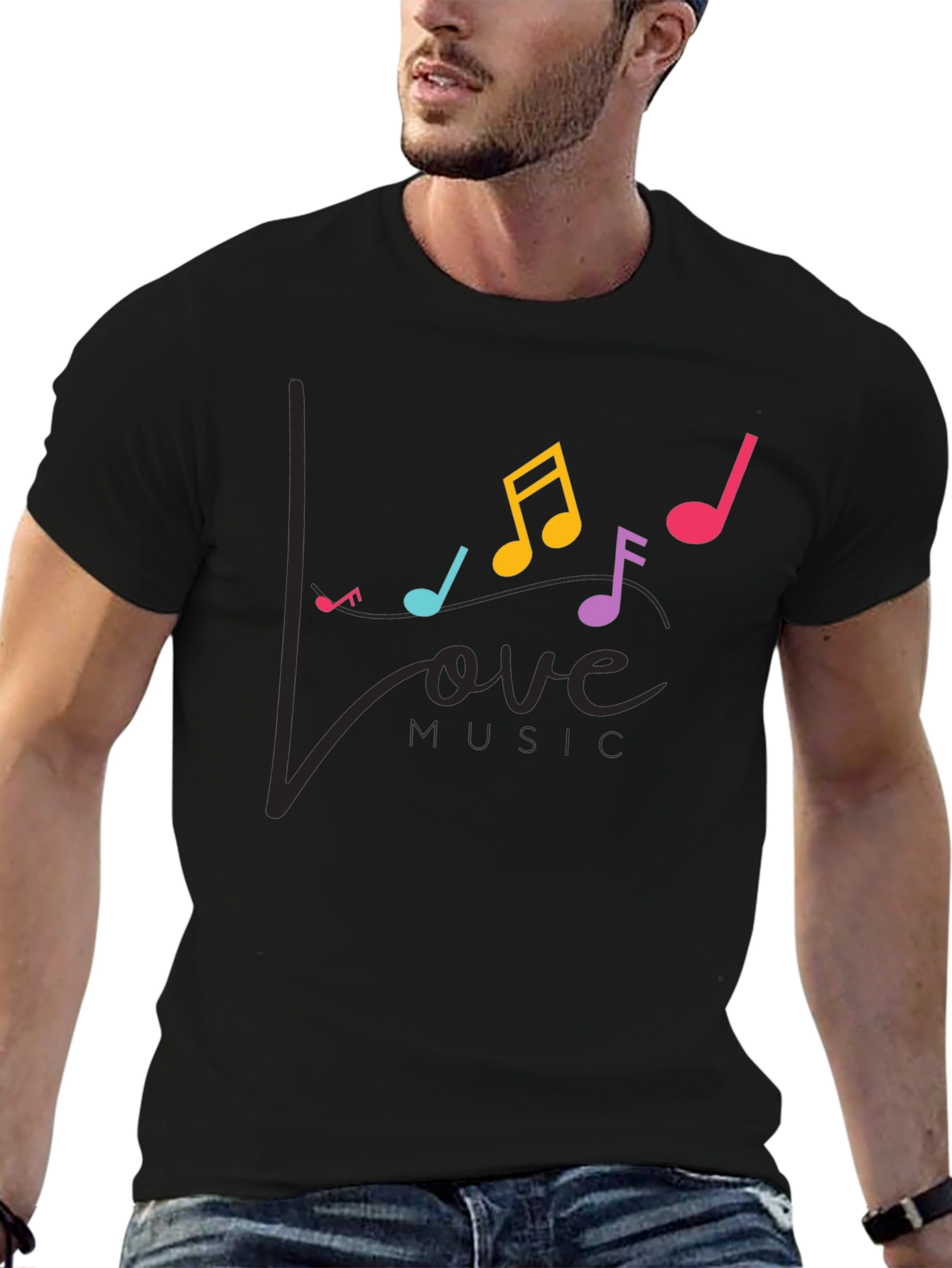 Love Music Notes Graphic Tee - Black