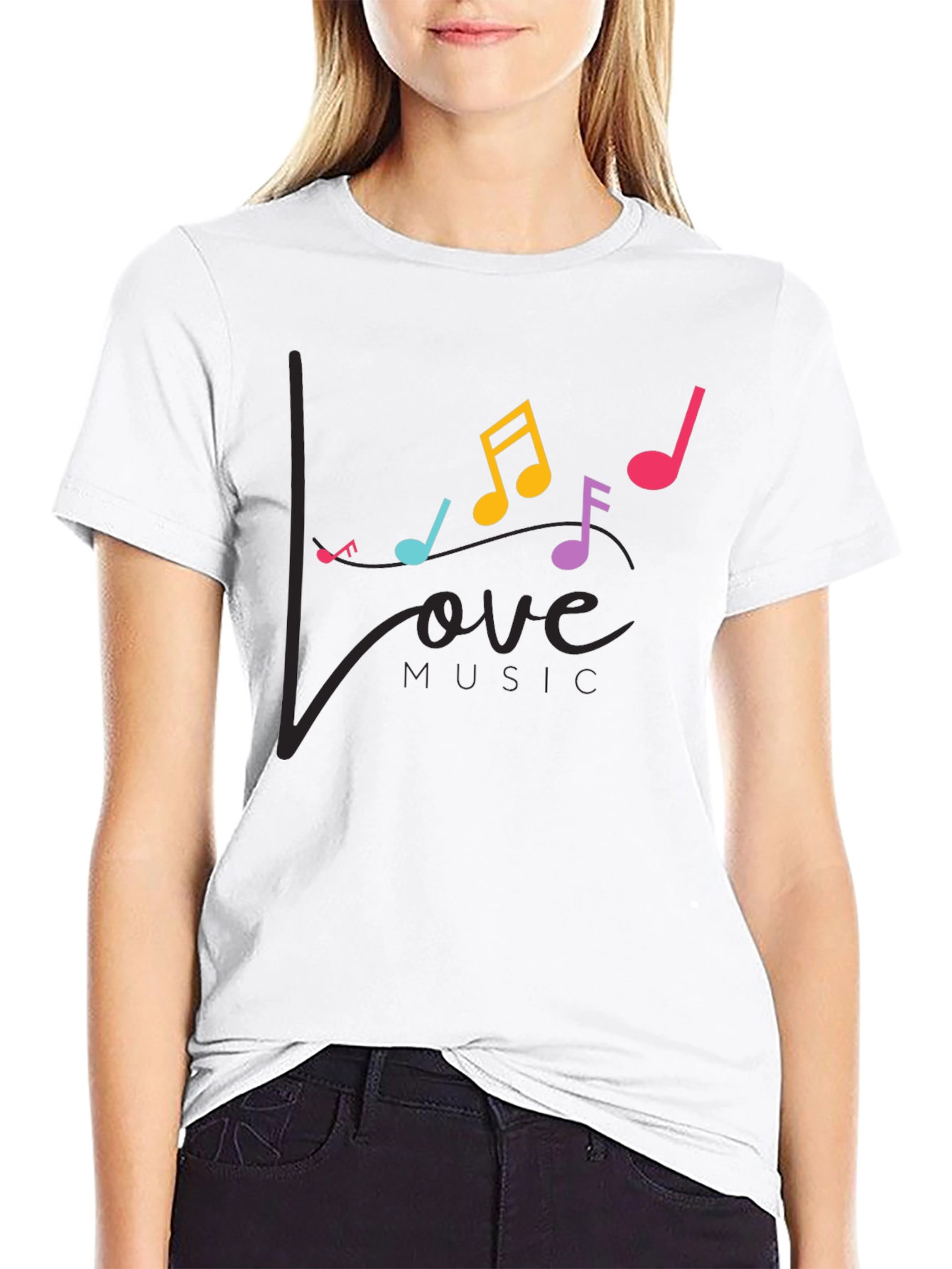Love Music Notes Graphic Tee - Black