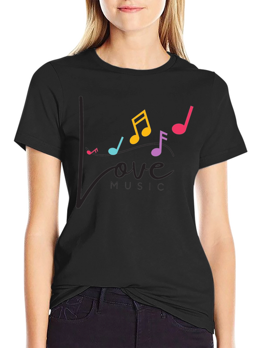 Love Music Notes Graphic Tee - Black