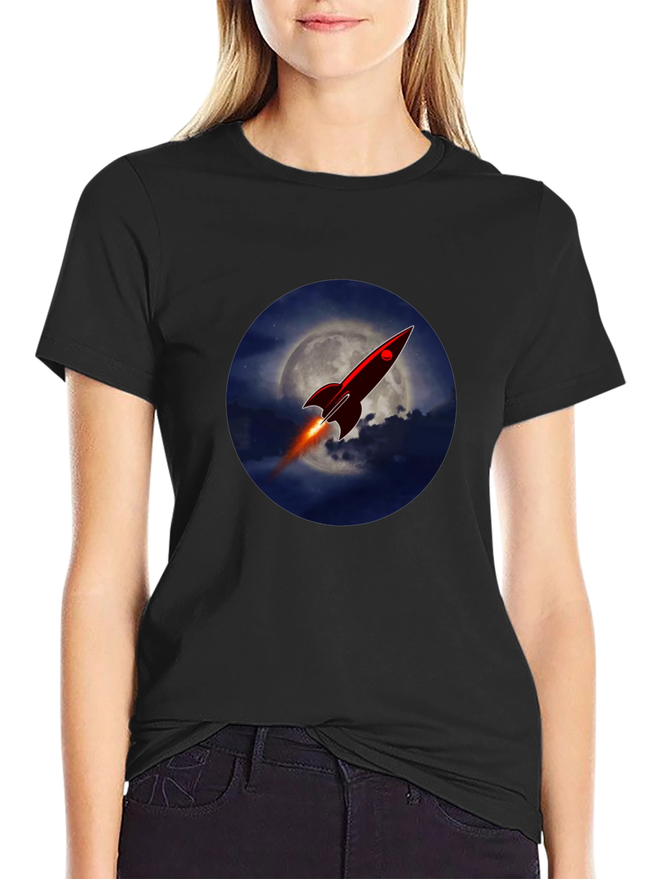 Rocket to the Moon Graphic T-Shirt - Black