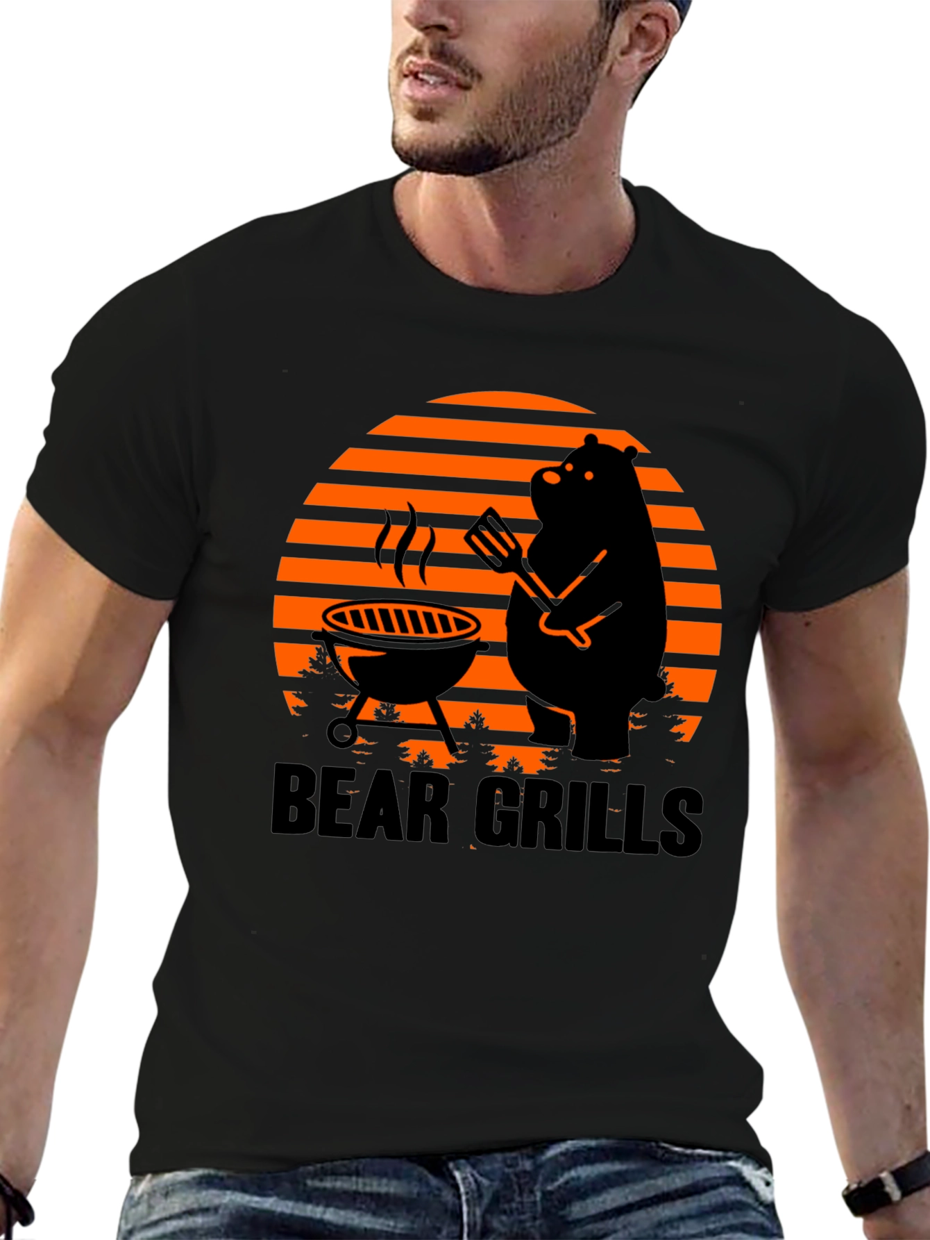 Bear Grills BBQ T-Shirt - Novelty Funny Grilling Tee