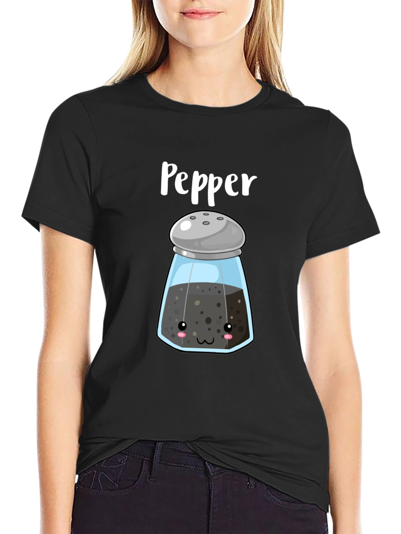Kawaii Pepper Shaker Black T-Shirt