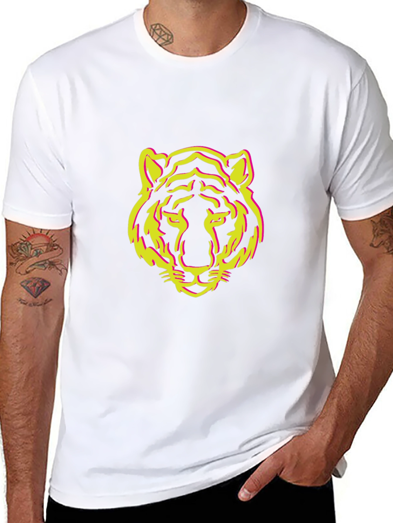 Black T-Shirt with Tiger Face Design