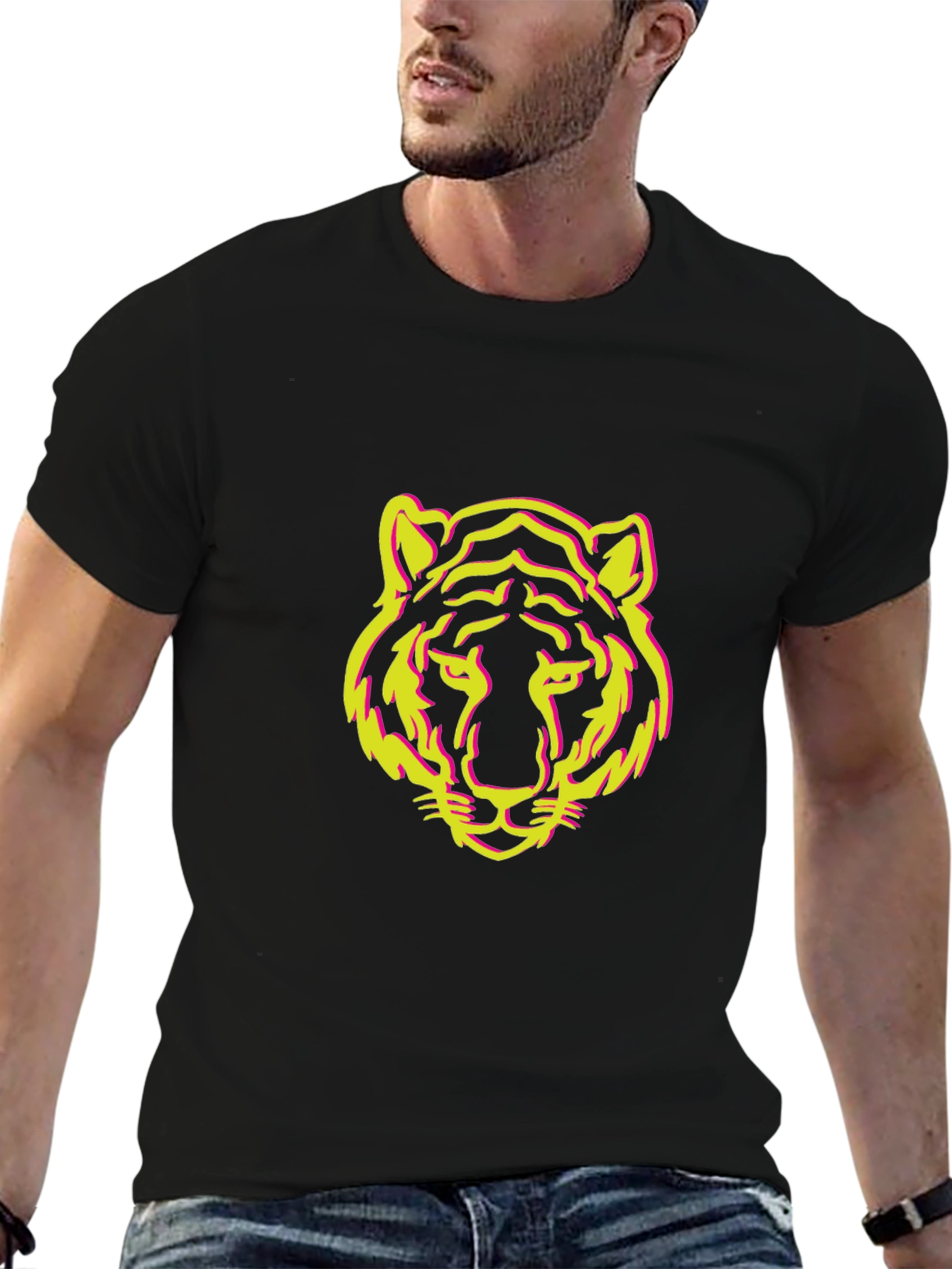 Black T-Shirt with Tiger Face Design
