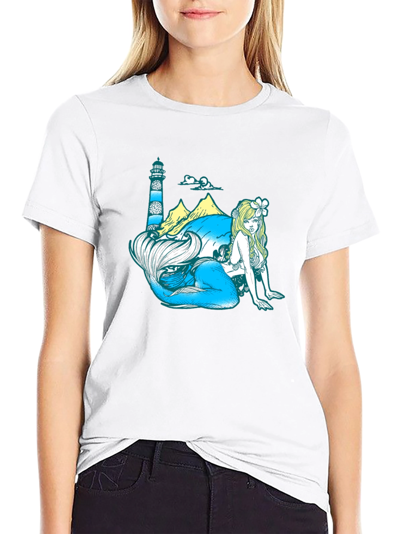 Mermaid Lighthouse Graphic Tee - Coastal Style