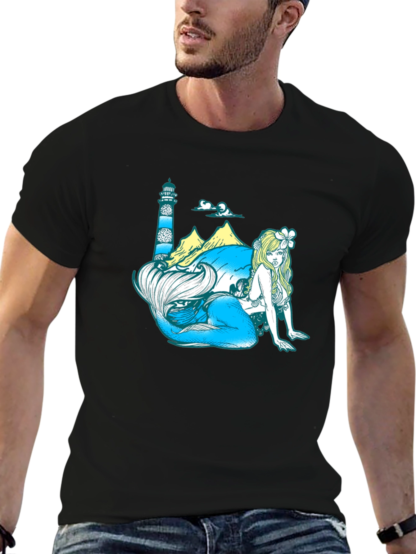 Mermaid Lighthouse Graphic Tee - Coastal Style