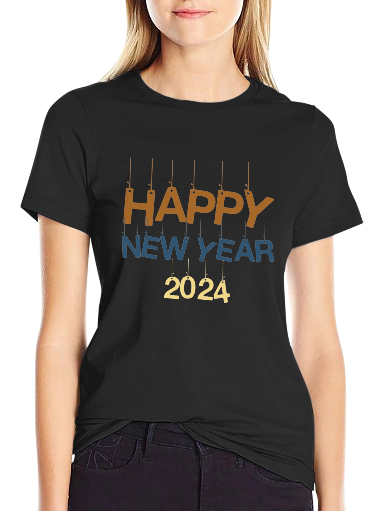 Happy New Year 2024 Graphic Black T-Shirt